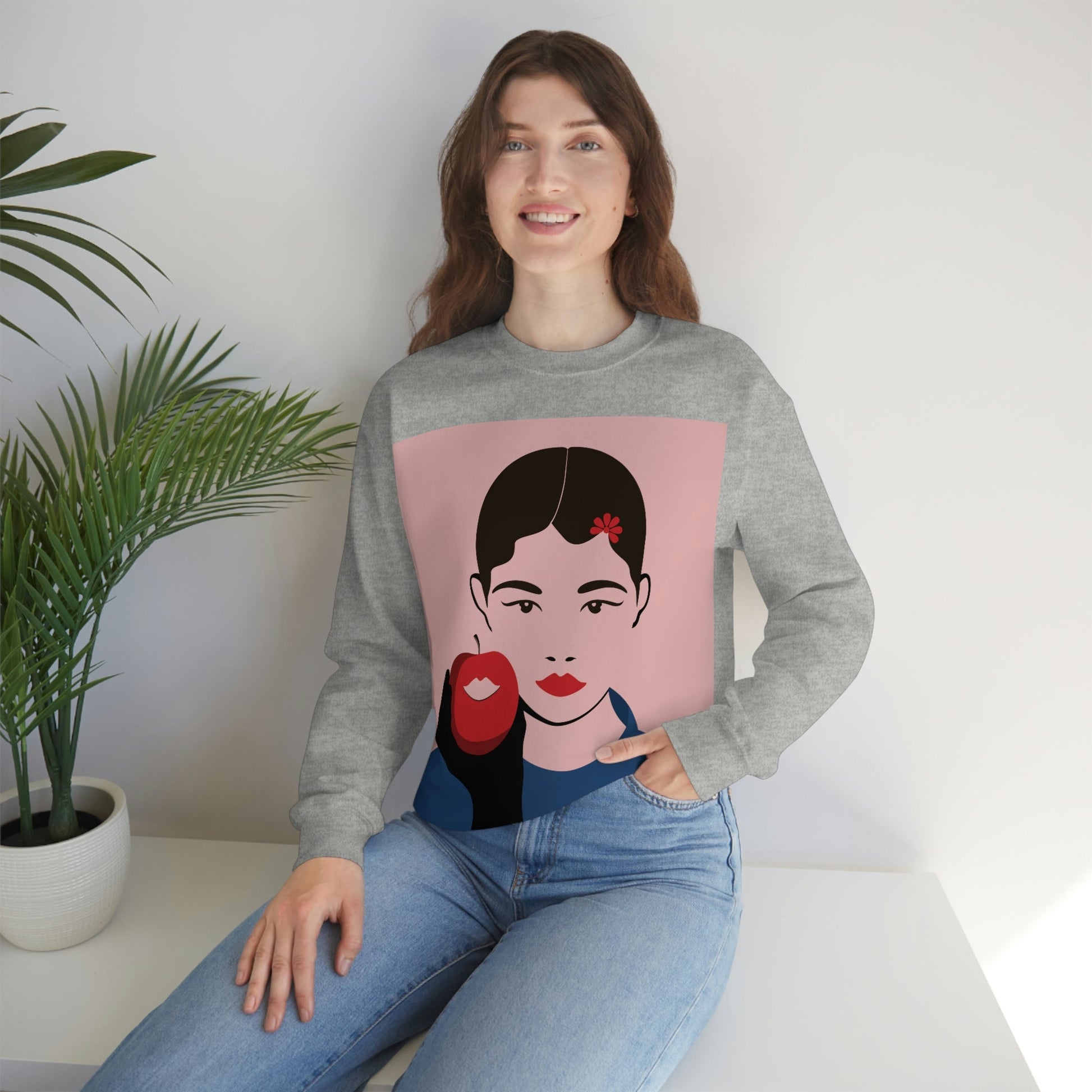 Japan Art Minimal Aesthetic Asian Woman Portrait Style Classic Unisex Heavy Blend™ Crewneck Sweatshirt Ichaku [Perfect Gifts Selection]