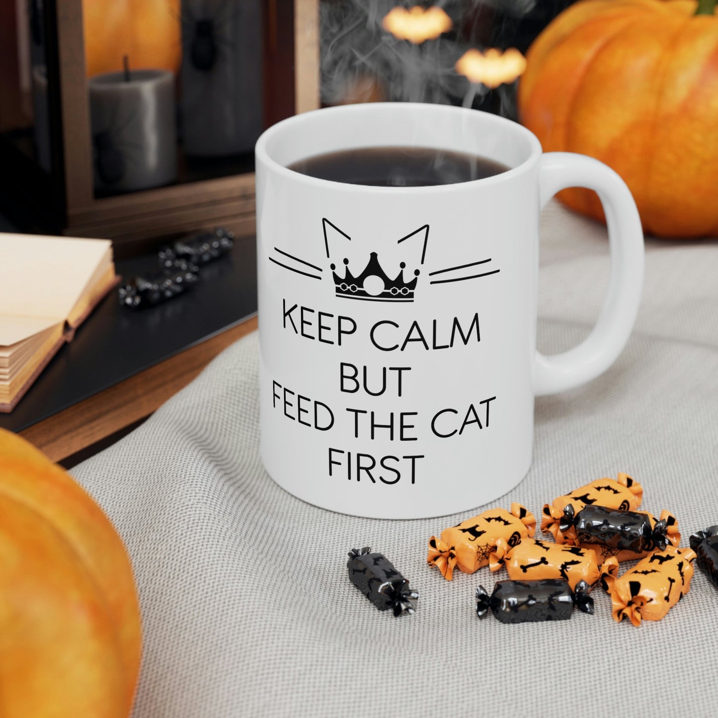 Keep Calm But Feed The Cat First Funny Cats Memes Ceramic Mug 11oz Ichaku [Perfect Gifts Selection]