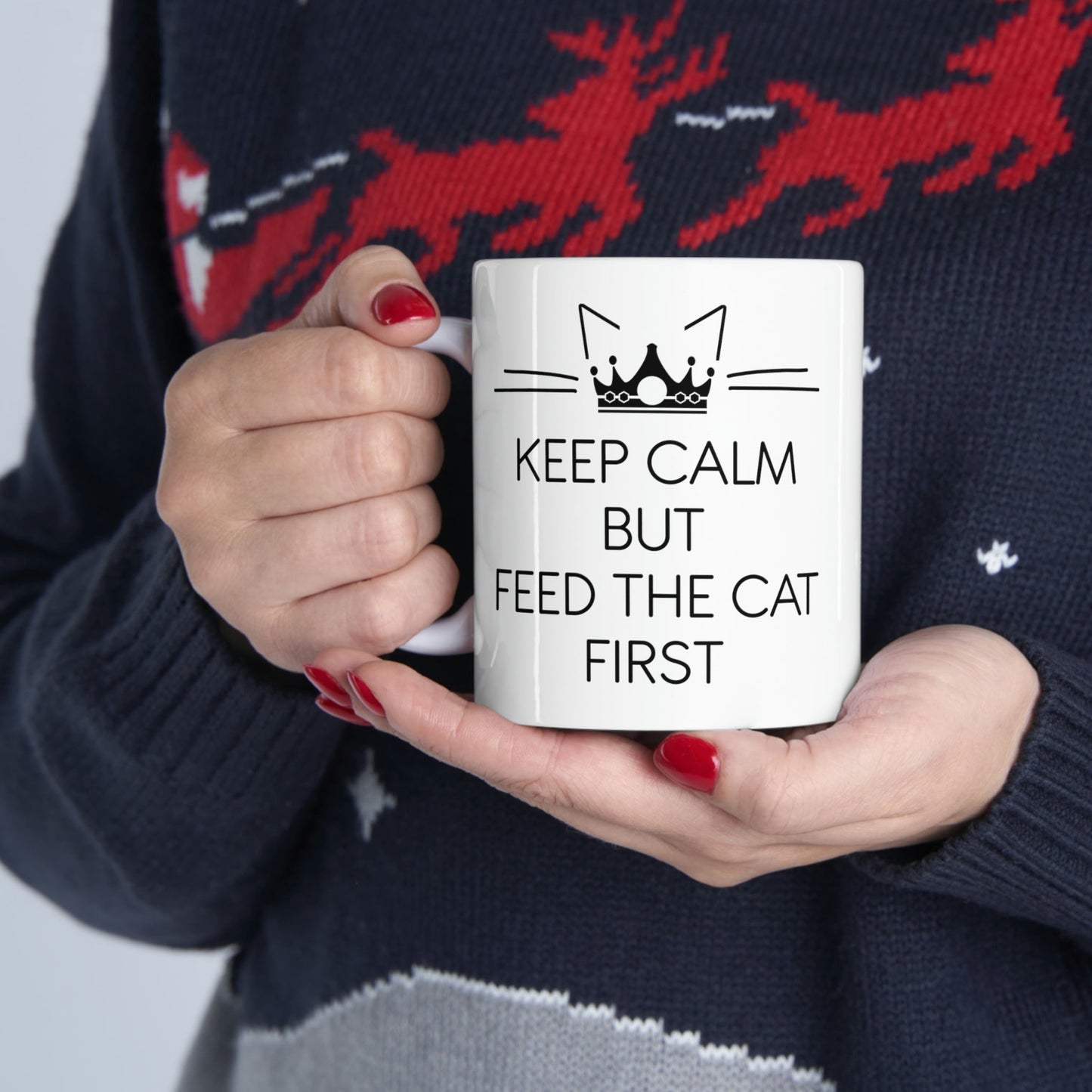 Keep Calm But Feed The Cat First Funny Cats Memes Ceramic Mug 11oz Ichaku [Perfect Gifts Selection]