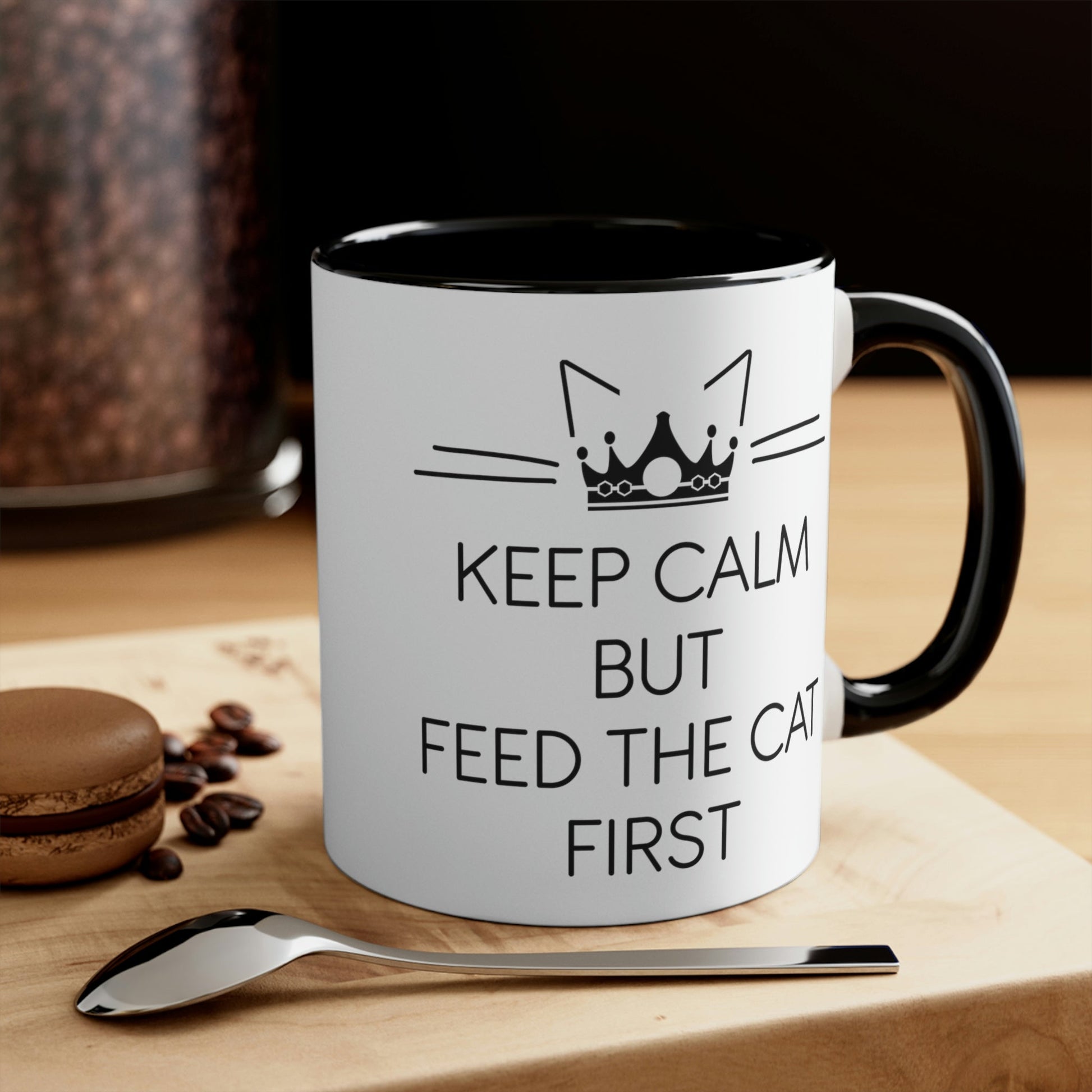 Keep Calm But Feed The Cat First Funny Cats Memes Classic Accent Coffee Mug 11oz Ichaku [Perfect Gifts Selection]