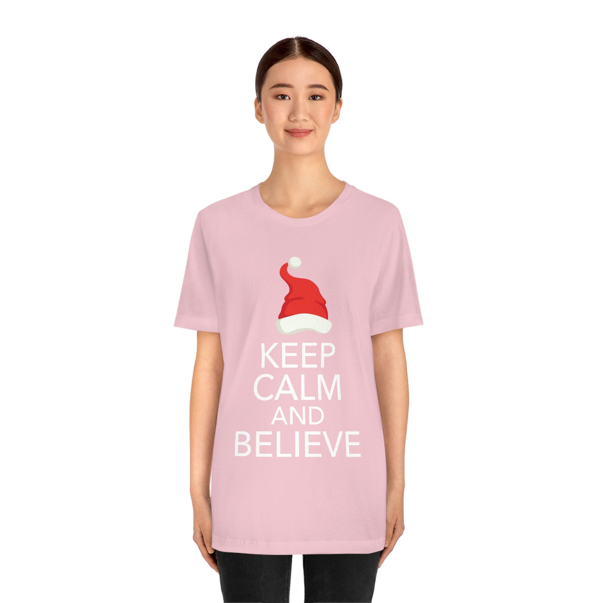 Keep Calm and Believe in Santa Funny Christmas Quotes Unisex Jersey Short Sleeve T-Shirt Ichaku [Perfect Gifts Selection]