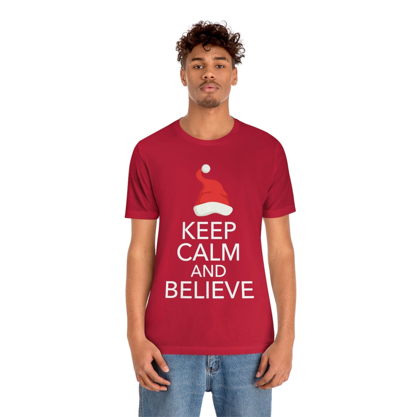 Keep Calm and Believe in Santa Funny Christmas Quotes Unisex Jersey Short Sleeve T-Shirt Ichaku [Perfect Gifts Selection]