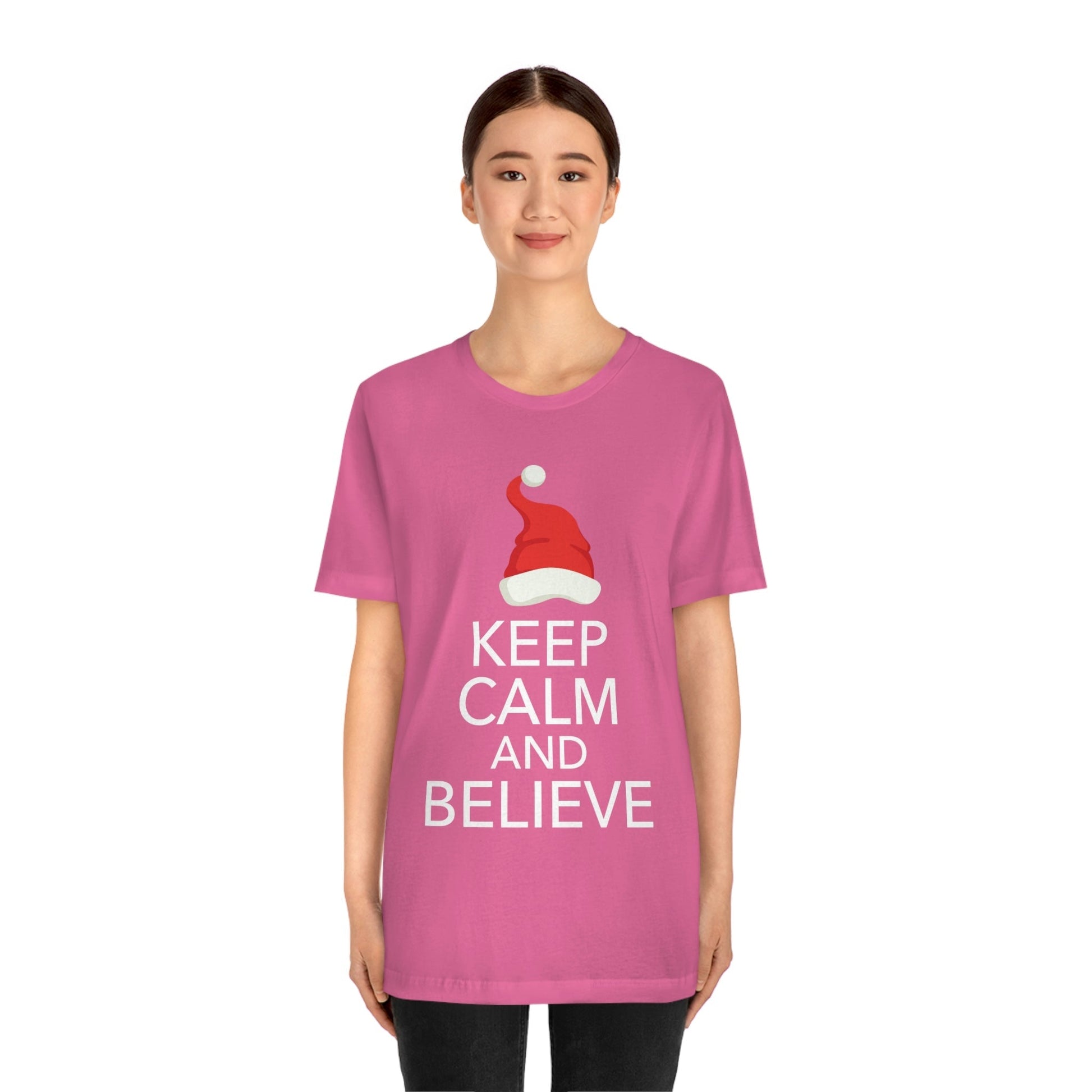 Keep Calm and Believe in Santa Funny Christmas Quotes Unisex Jersey Short Sleeve T-Shirt Ichaku [Perfect Gifts Selection]