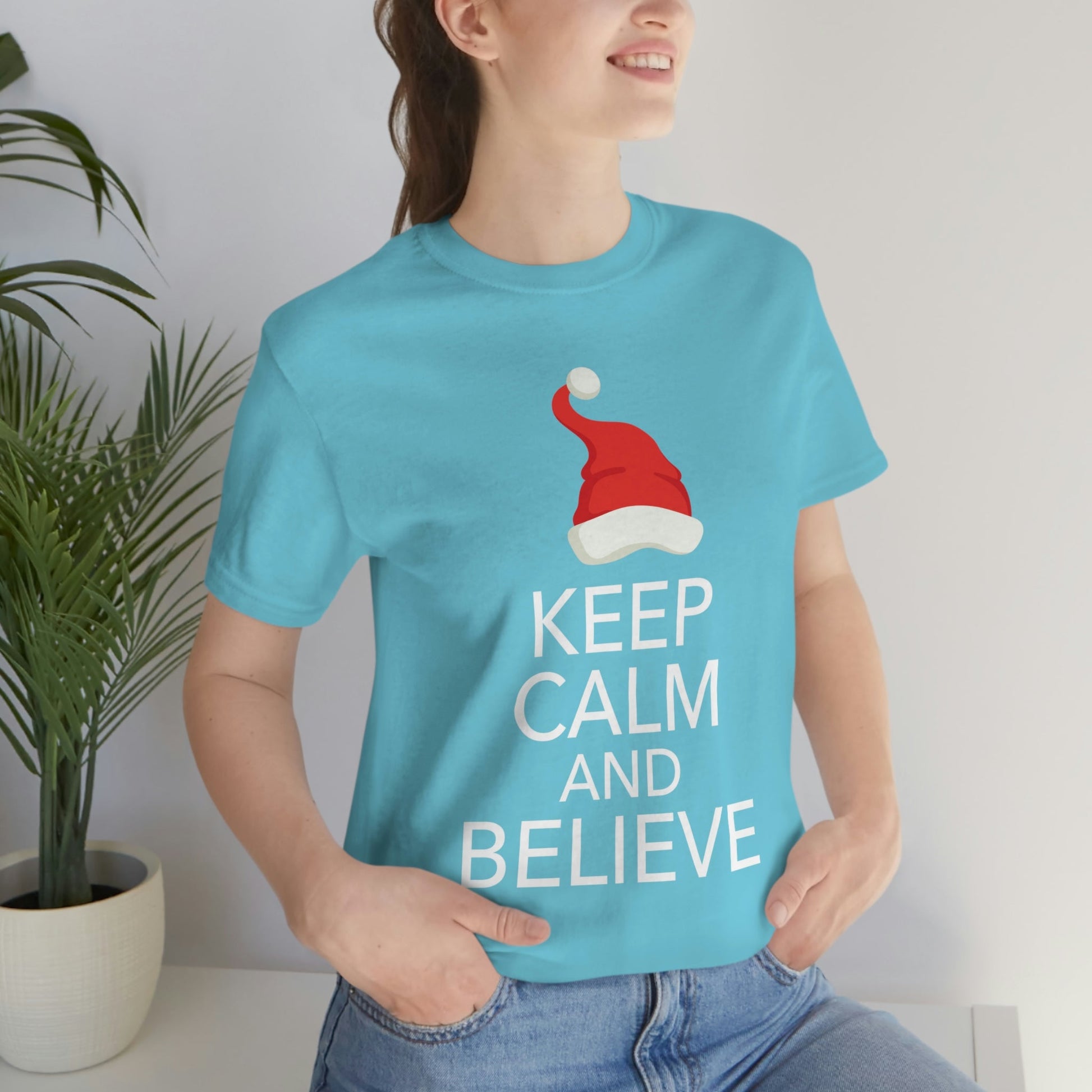 Keep Calm and Believe in Santa Funny Christmas Quotes Unisex Jersey Short Sleeve T-Shirt Ichaku [Perfect Gifts Selection]