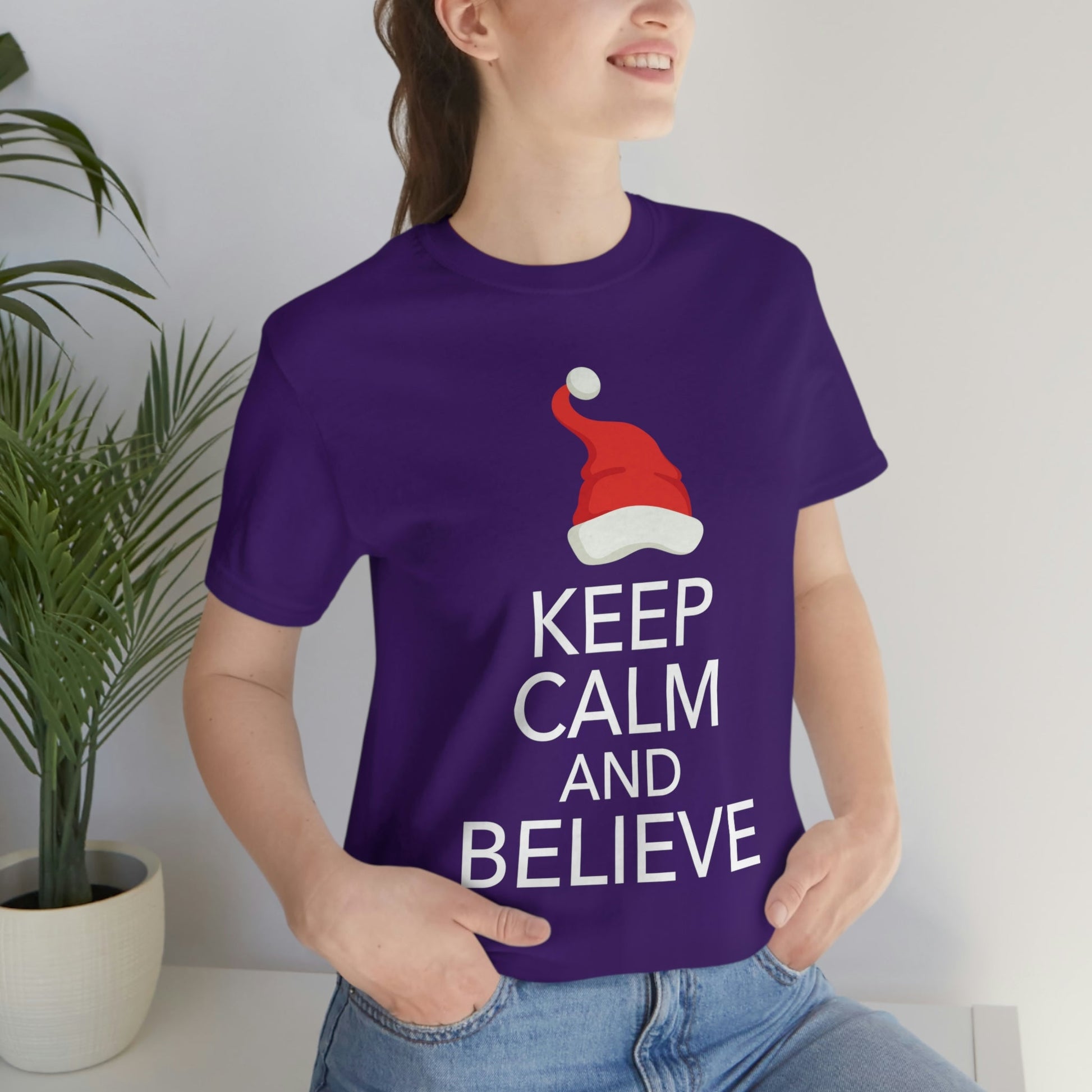 Keep Calm and Believe in Santa Funny Christmas Quotes Unisex Jersey Short Sleeve T-Shirt Ichaku [Perfect Gifts Selection]