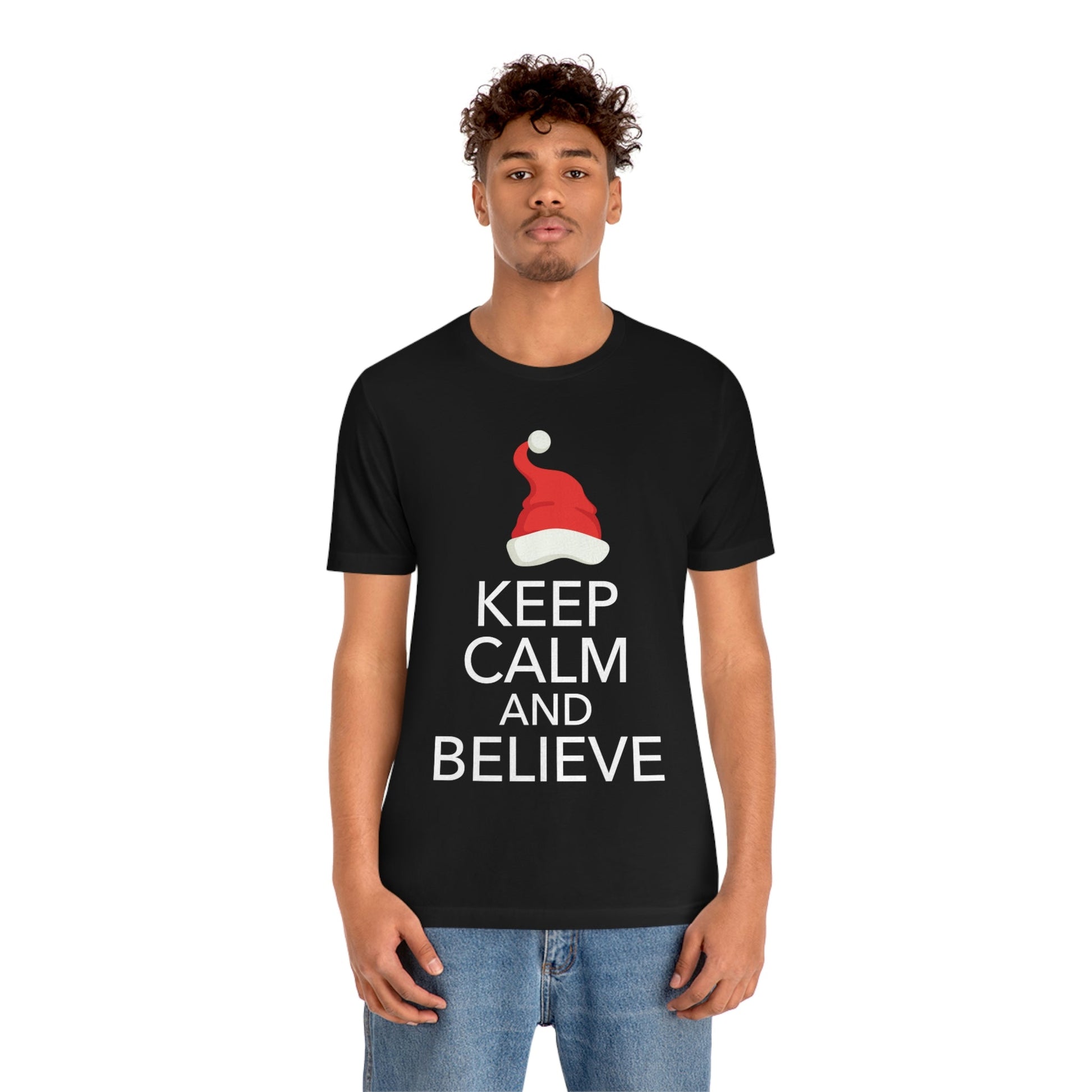 Keep Calm and Believe in Santa Funny Christmas Quotes Unisex Jersey Short Sleeve T-Shirt Ichaku [Perfect Gifts Selection]