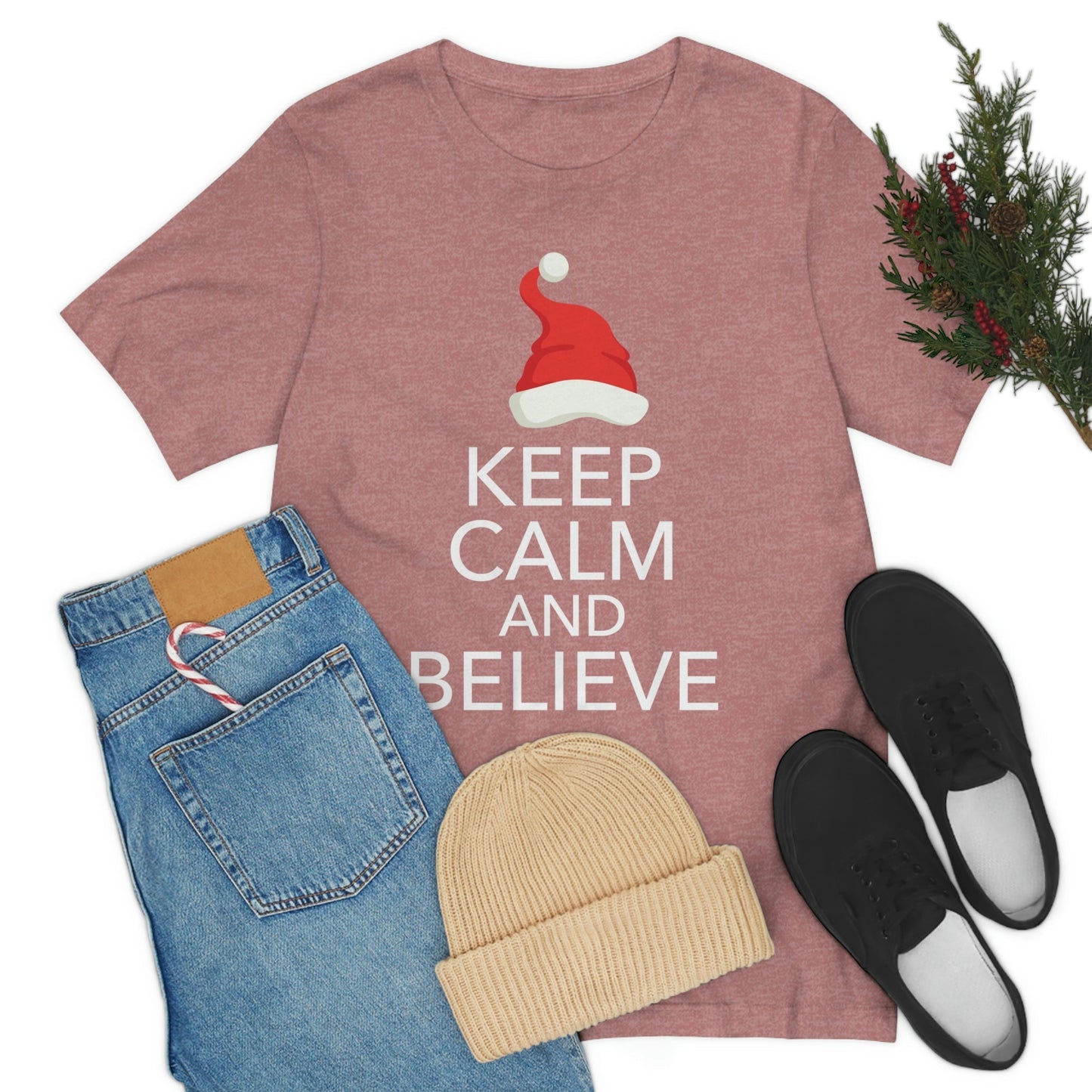 Keep Calm and Believe in Santa Funny Christmas Quotes Unisex Jersey Short Sleeve T-Shirt Ichaku [Perfect Gifts Selection]