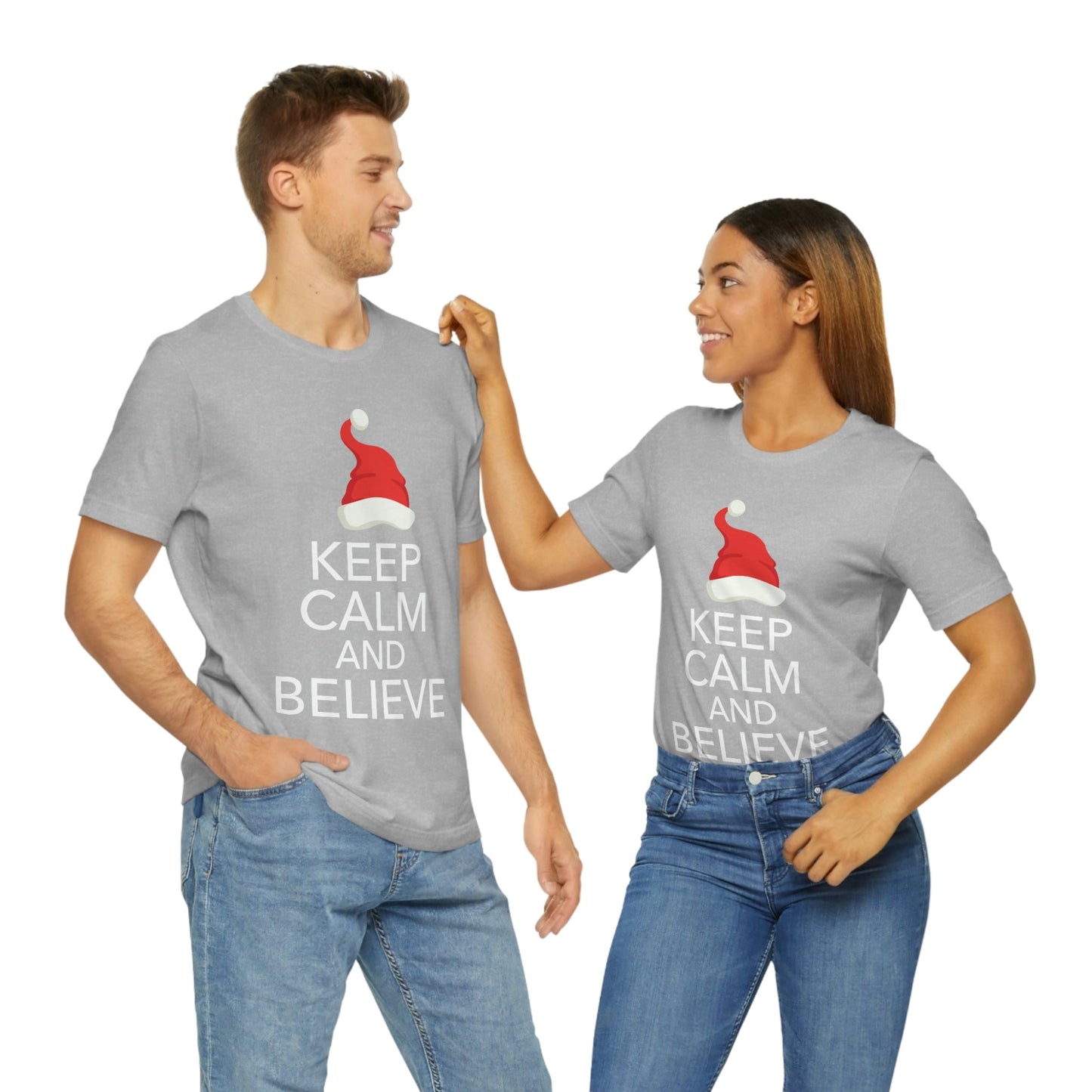 Keep Calm and Believe in Santa Funny Christmas Quotes Unisex Jersey Short Sleeve T-Shirt Ichaku [Perfect Gifts Selection]