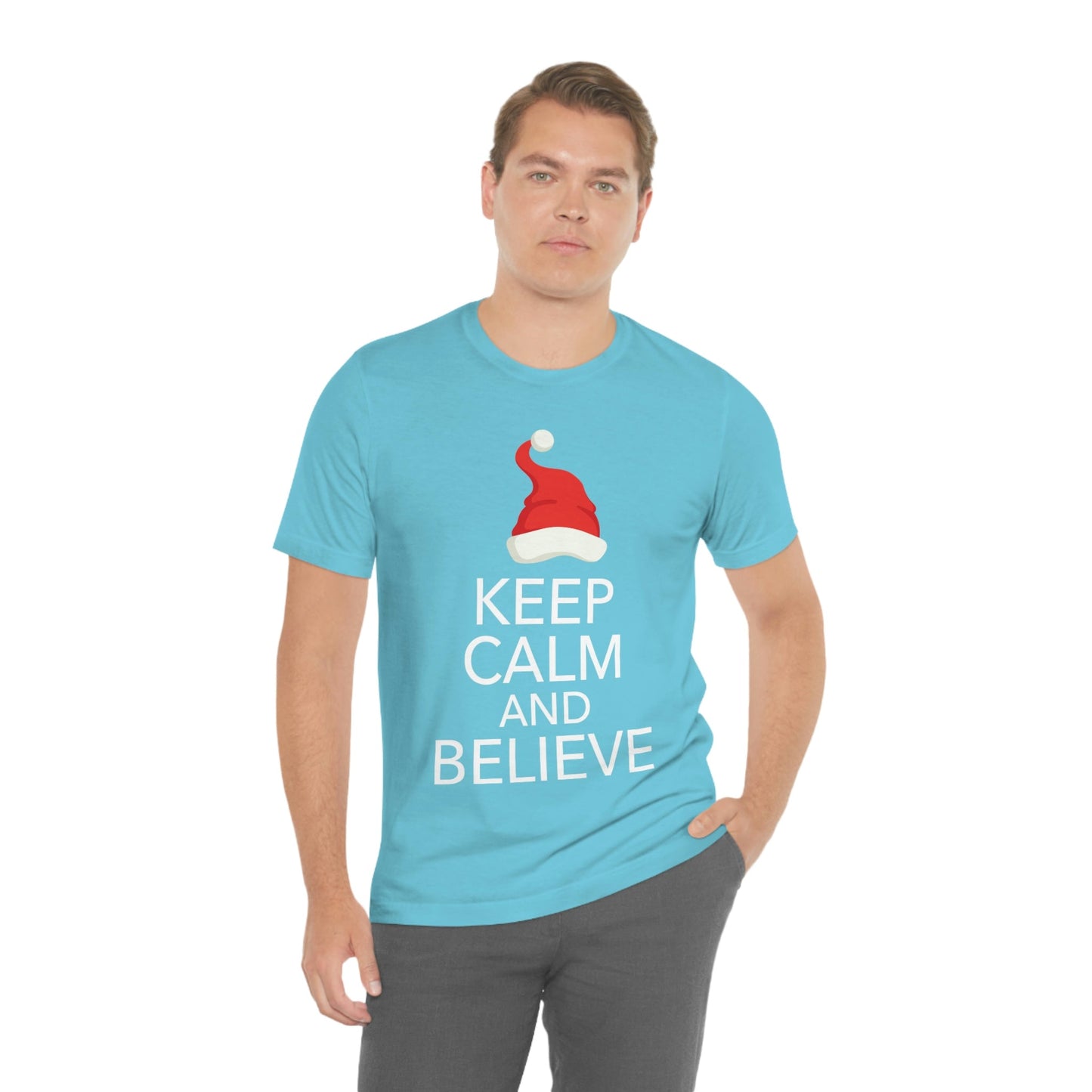 Keep Calm and Believe in Santa Funny Christmas Quotes Unisex Jersey Short Sleeve T-Shirt Ichaku [Perfect Gifts Selection]