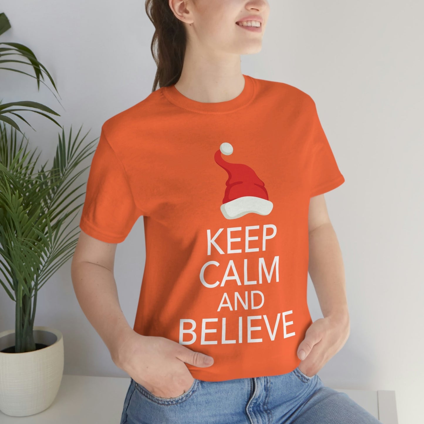 Keep Calm and Believe in Santa Funny Christmas Quotes Unisex Jersey Short Sleeve T-Shirt Ichaku [Perfect Gifts Selection]