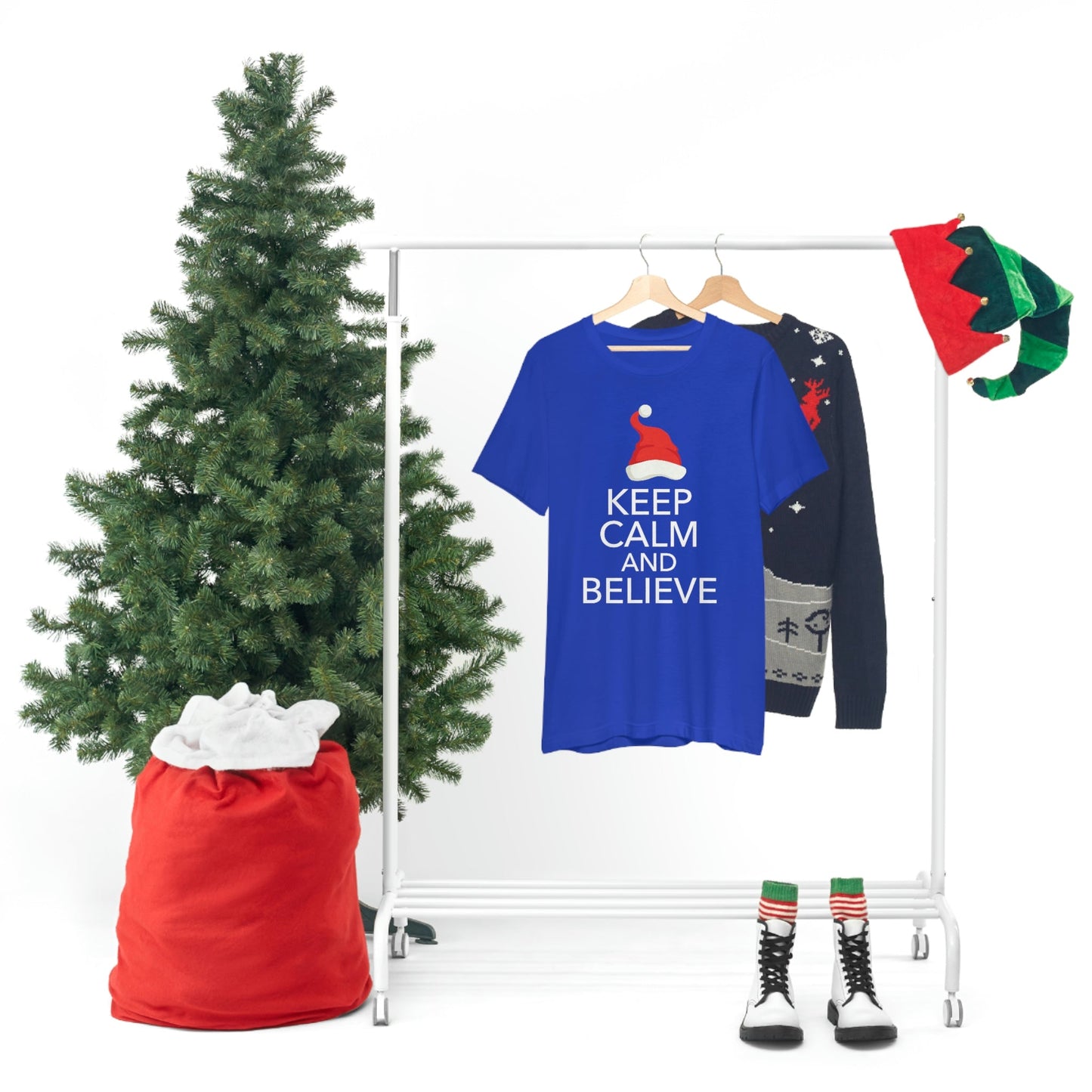 Keep Calm and Believe in Santa Funny Christmas Quotes Unisex Jersey Short Sleeve T-Shirt Ichaku [Perfect Gifts Selection]