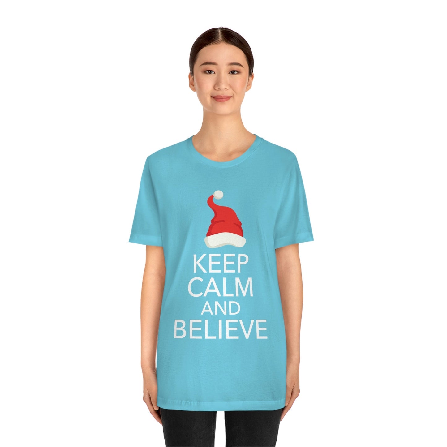 Keep Calm and Believe in Santa Funny Christmas Quotes Unisex Jersey Short Sleeve T-Shirt Ichaku [Perfect Gifts Selection]