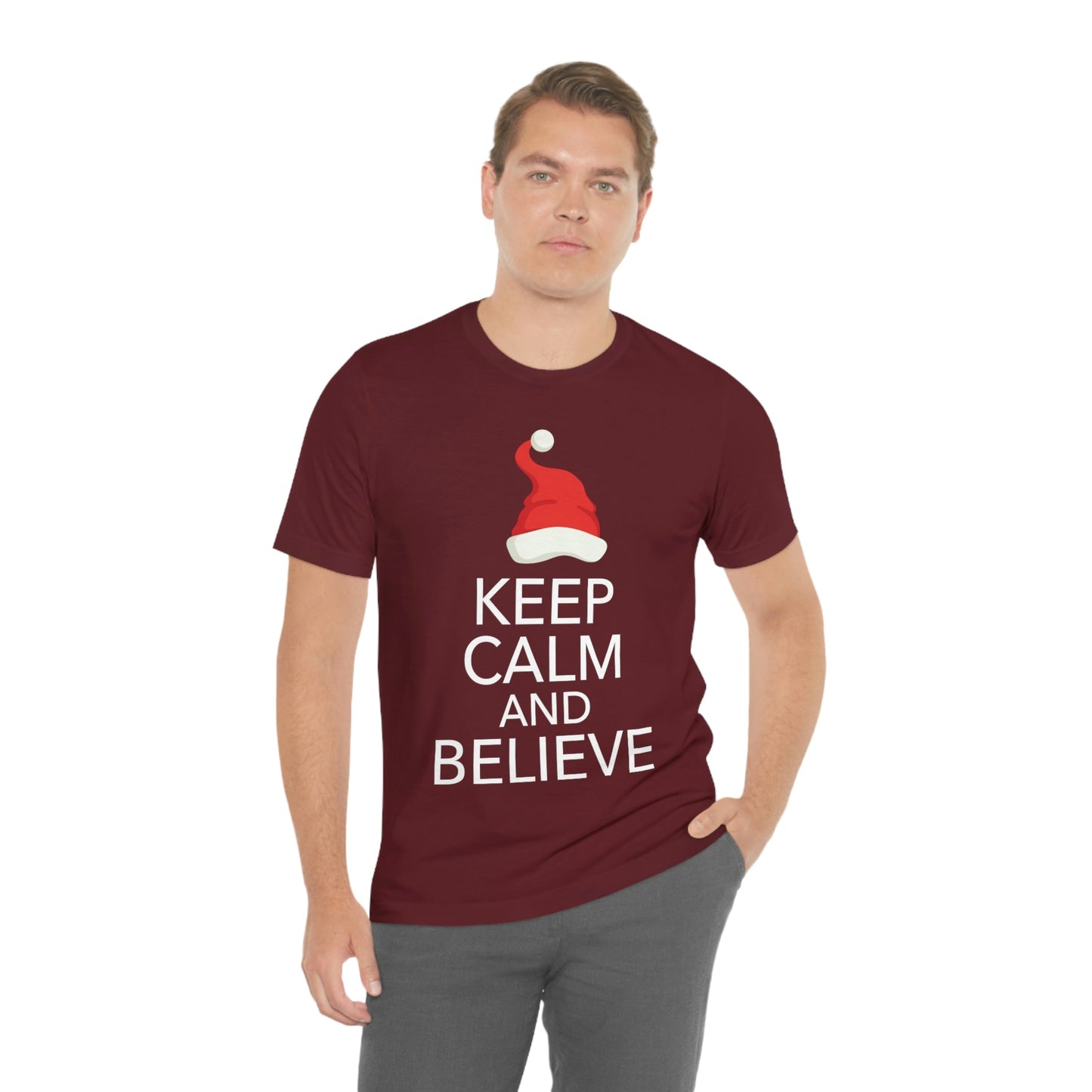 Keep Calm and Believe in Santa Funny Christmas Quotes Unisex Jersey Short Sleeve T-Shirt Ichaku [Perfect Gifts Selection]