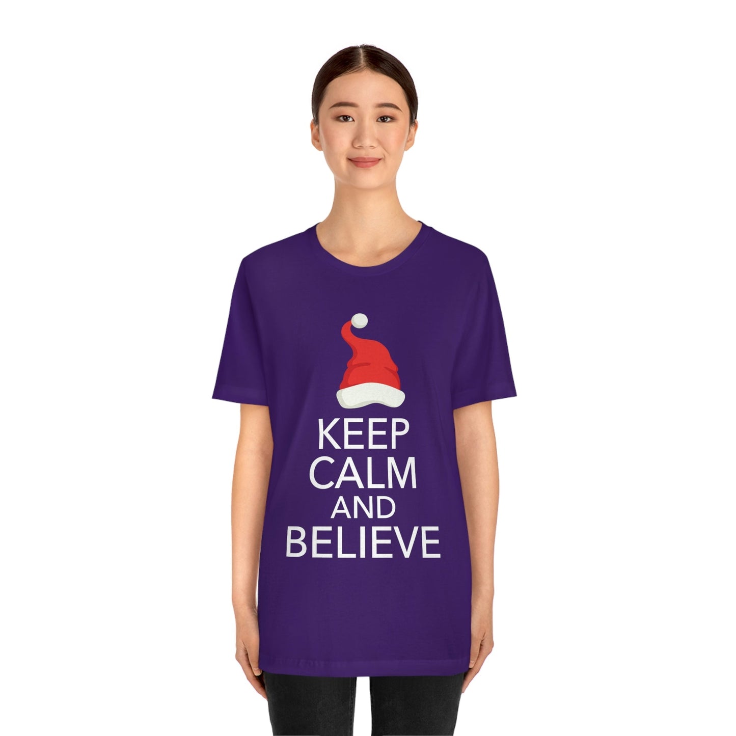 Keep Calm and Believe in Santa Funny Christmas Quotes Unisex Jersey Short Sleeve T-Shirt Ichaku [Perfect Gifts Selection]