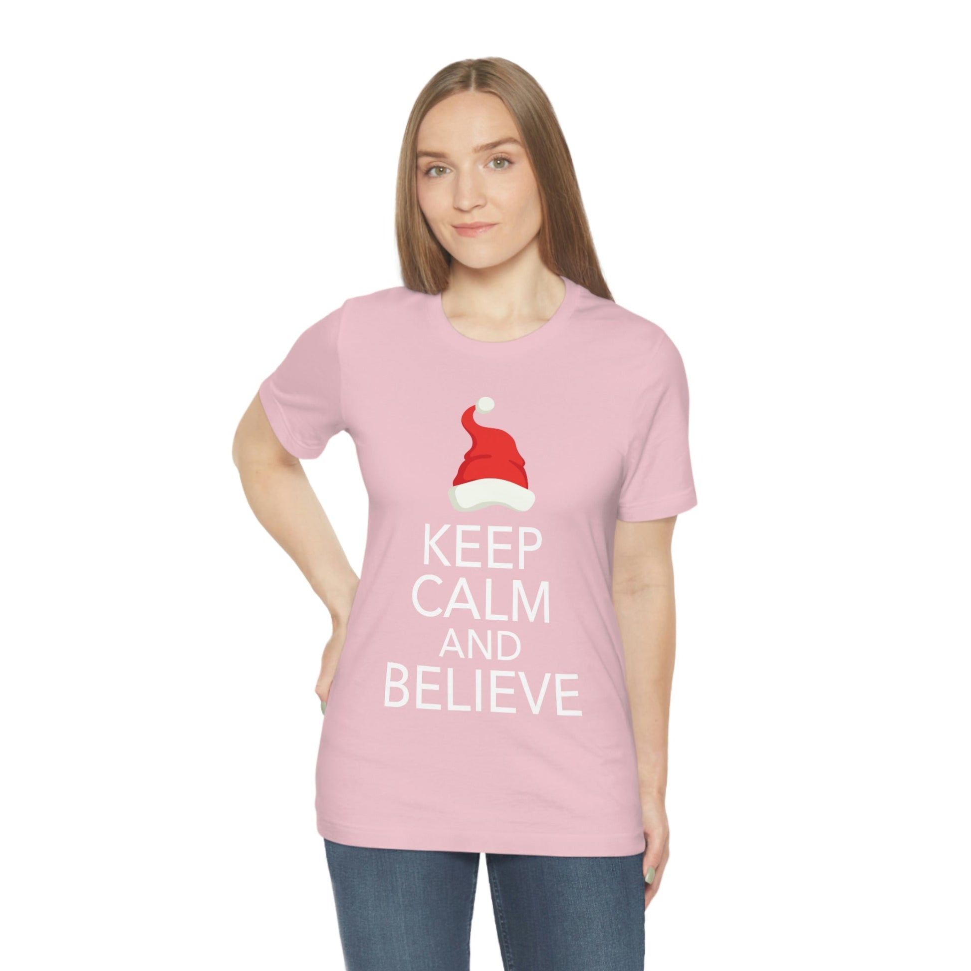 Keep Calm and Believe in Santa Funny Christmas Quotes Unisex Jersey Short Sleeve T-Shirt Ichaku [Perfect Gifts Selection]