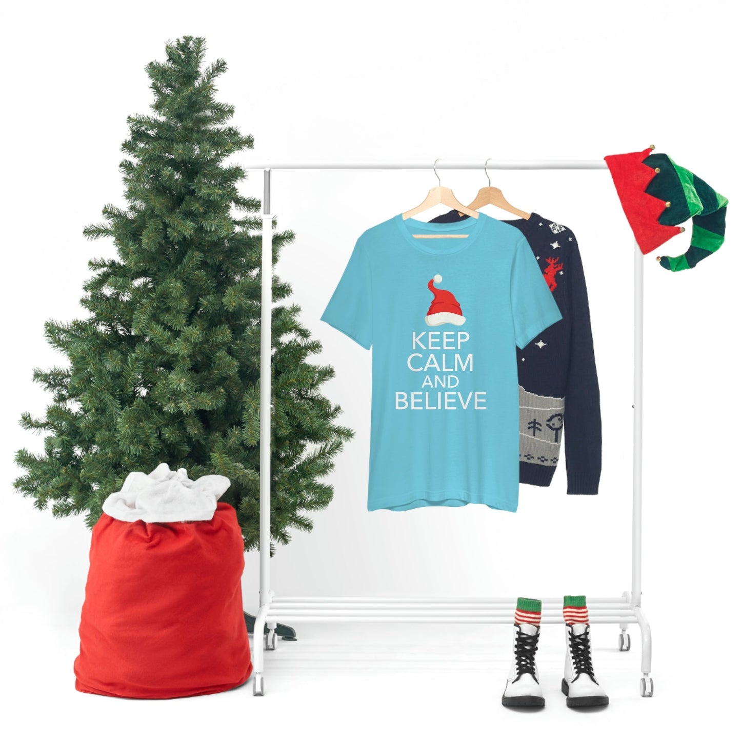 Keep Calm and Believe in Santa Funny Christmas Quotes Unisex Jersey Short Sleeve T-Shirt Ichaku [Perfect Gifts Selection]