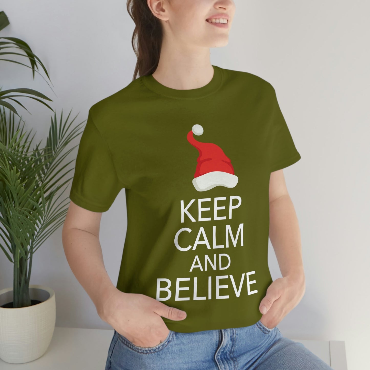 Keep Calm and Believe in Santa Funny Christmas Quotes Unisex Jersey Short Sleeve T-Shirt Ichaku [Perfect Gifts Selection]