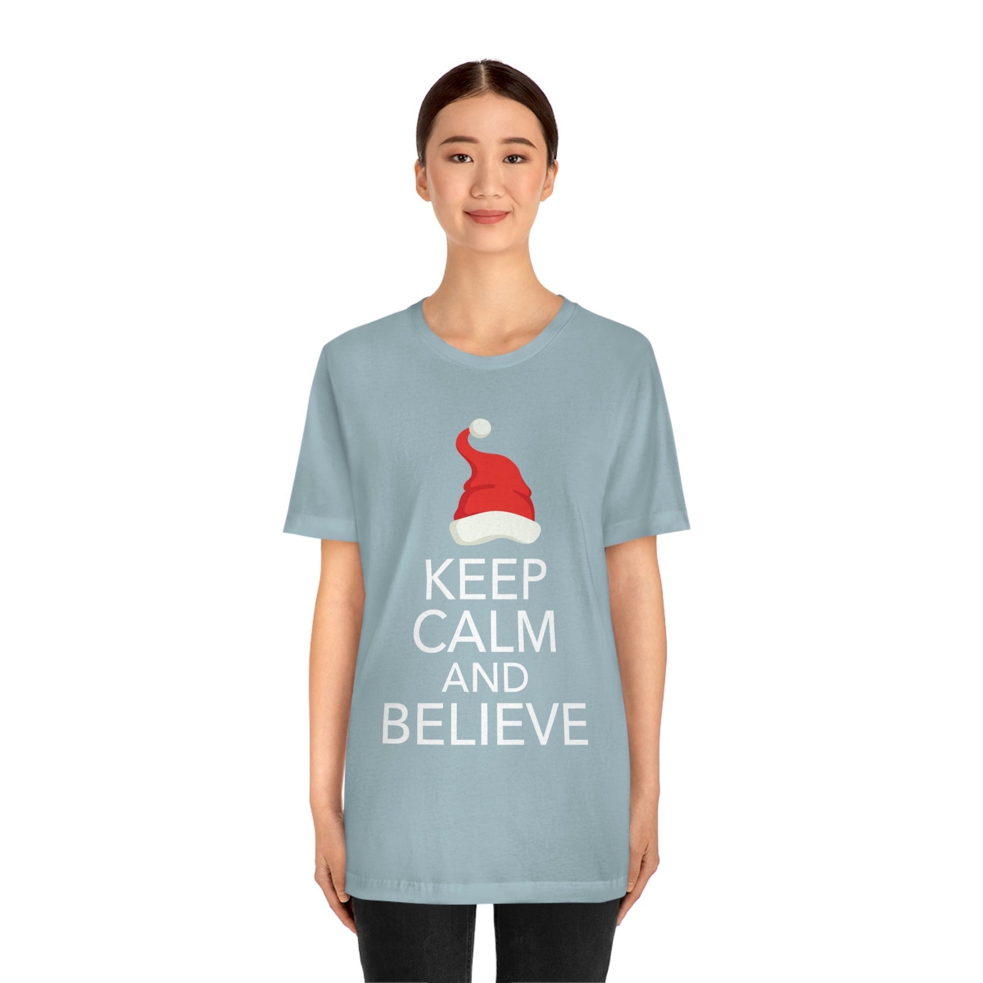 Keep Calm and Believe in Santa Funny Christmas Quotes Unisex Jersey Short Sleeve T-Shirt Ichaku [Perfect Gifts Selection]