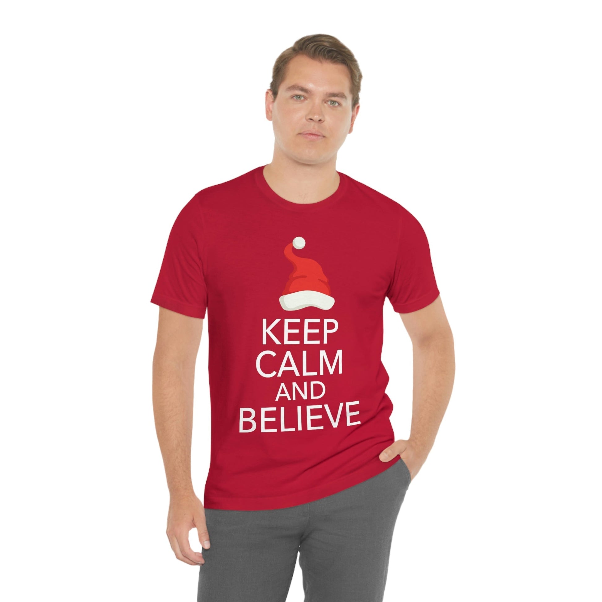 Keep Calm and Believe in Santa Funny Christmas Quotes Unisex Jersey Short Sleeve T-Shirt Ichaku [Perfect Gifts Selection]