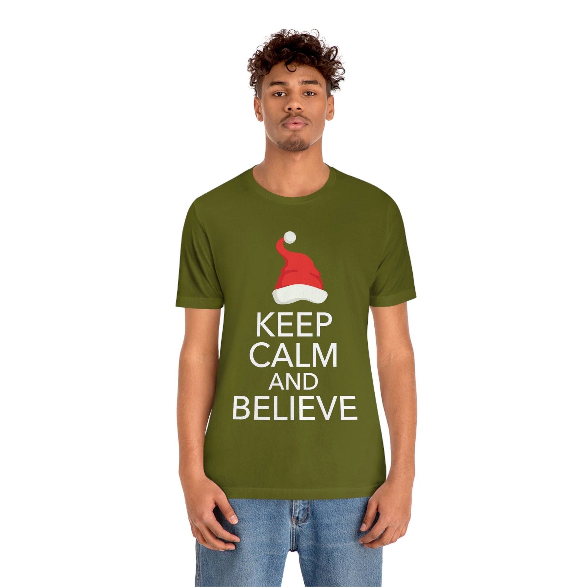 Keep Calm and Believe in Santa Funny Christmas Quotes Unisex Jersey Short Sleeve T-Shirt Ichaku [Perfect Gifts Selection]