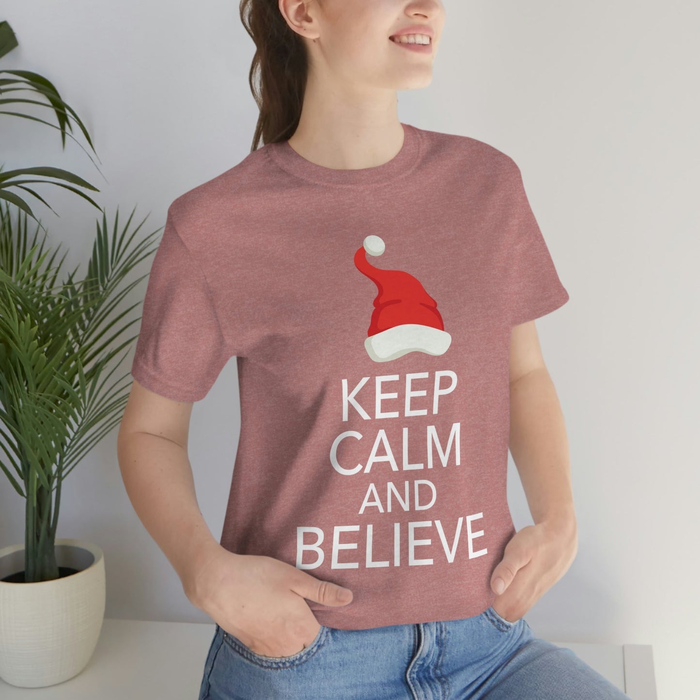 Keep Calm and Believe in Santa Funny Christmas Quotes Unisex Jersey Short Sleeve T-Shirt Ichaku [Perfect Gifts Selection]