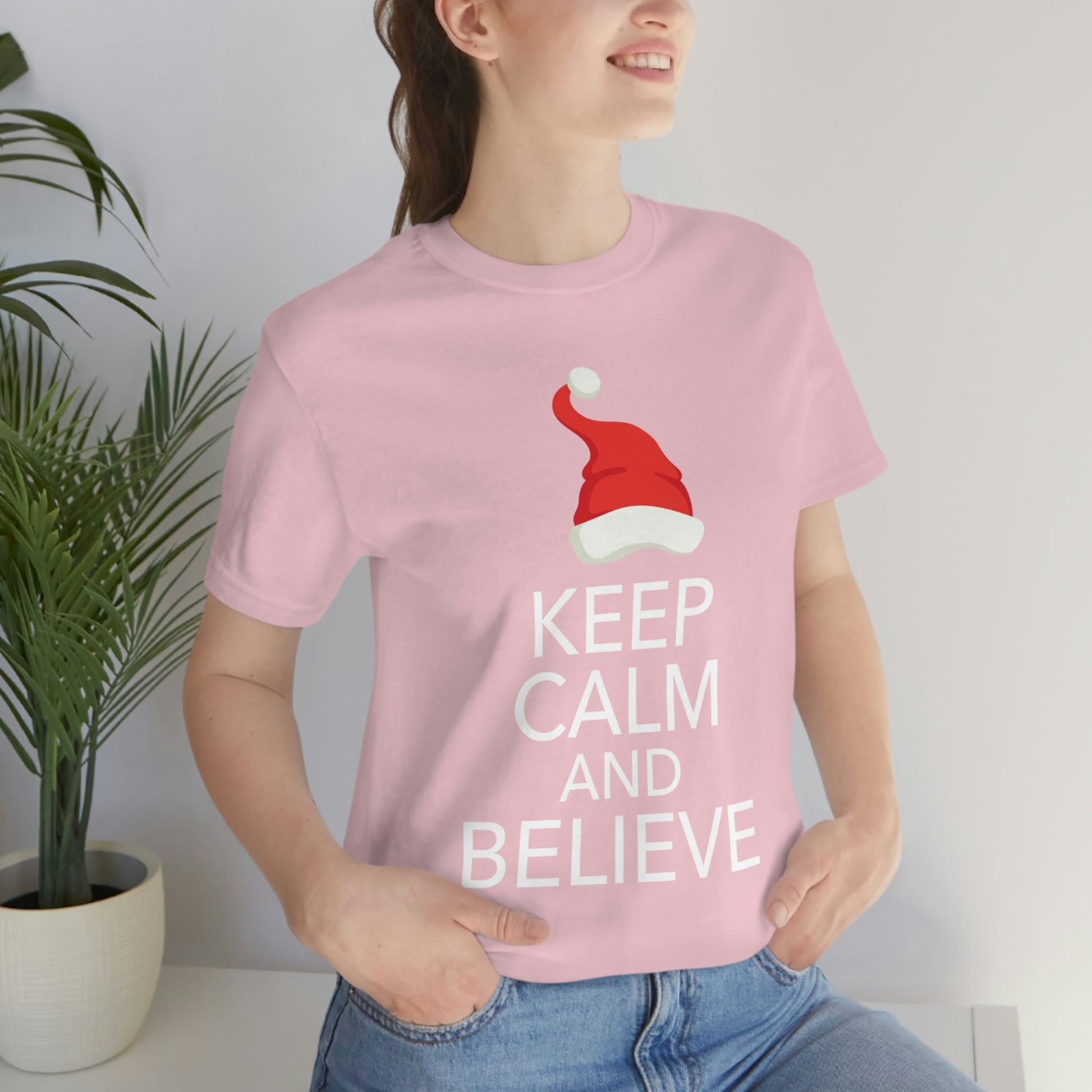 Keep Calm and Believe in Santa Funny Christmas Quotes Unisex Jersey Short Sleeve T-Shirt Ichaku [Perfect Gifts Selection]