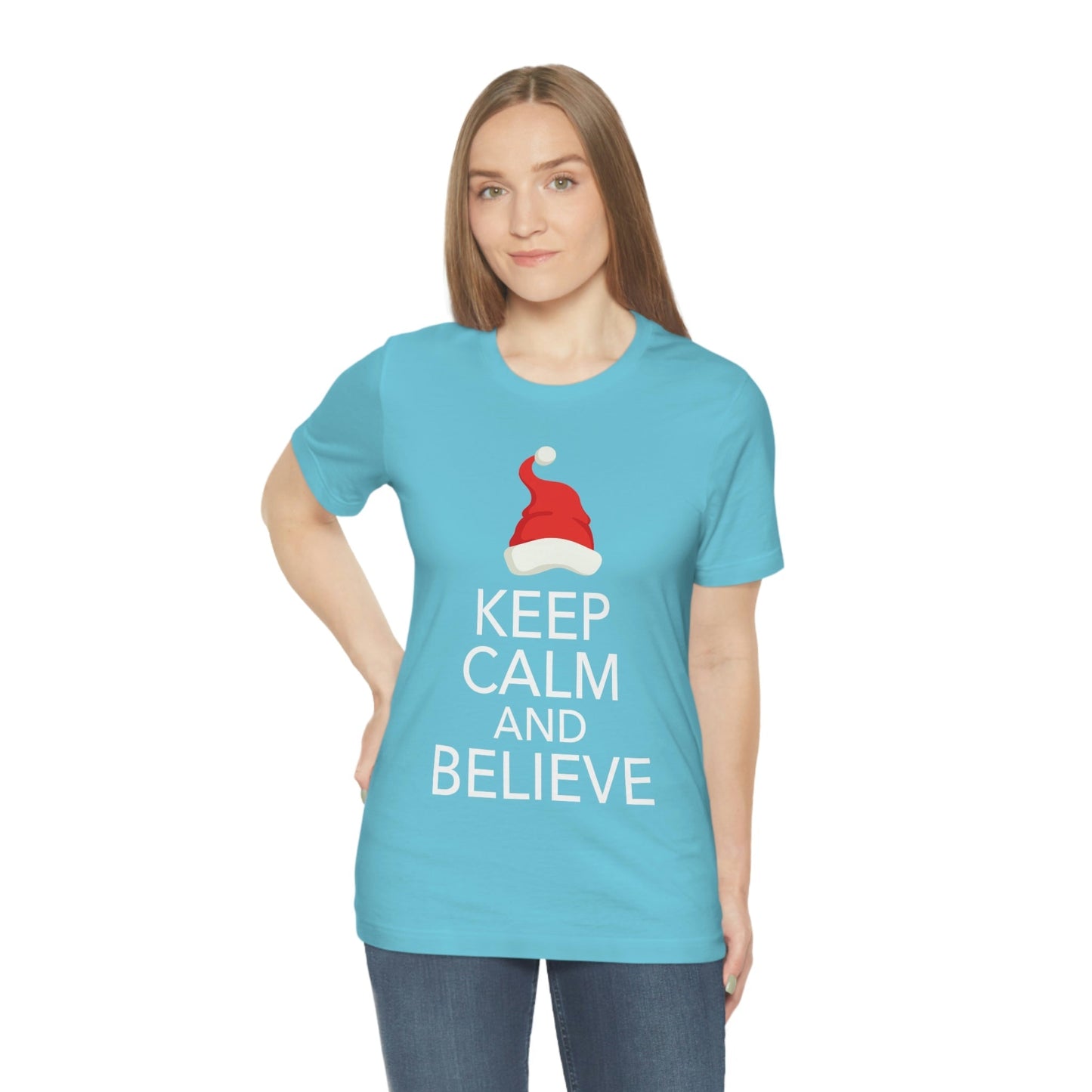 Keep Calm and Believe in Santa Funny Christmas Quotes Unisex Jersey Short Sleeve T-Shirt Ichaku [Perfect Gifts Selection]