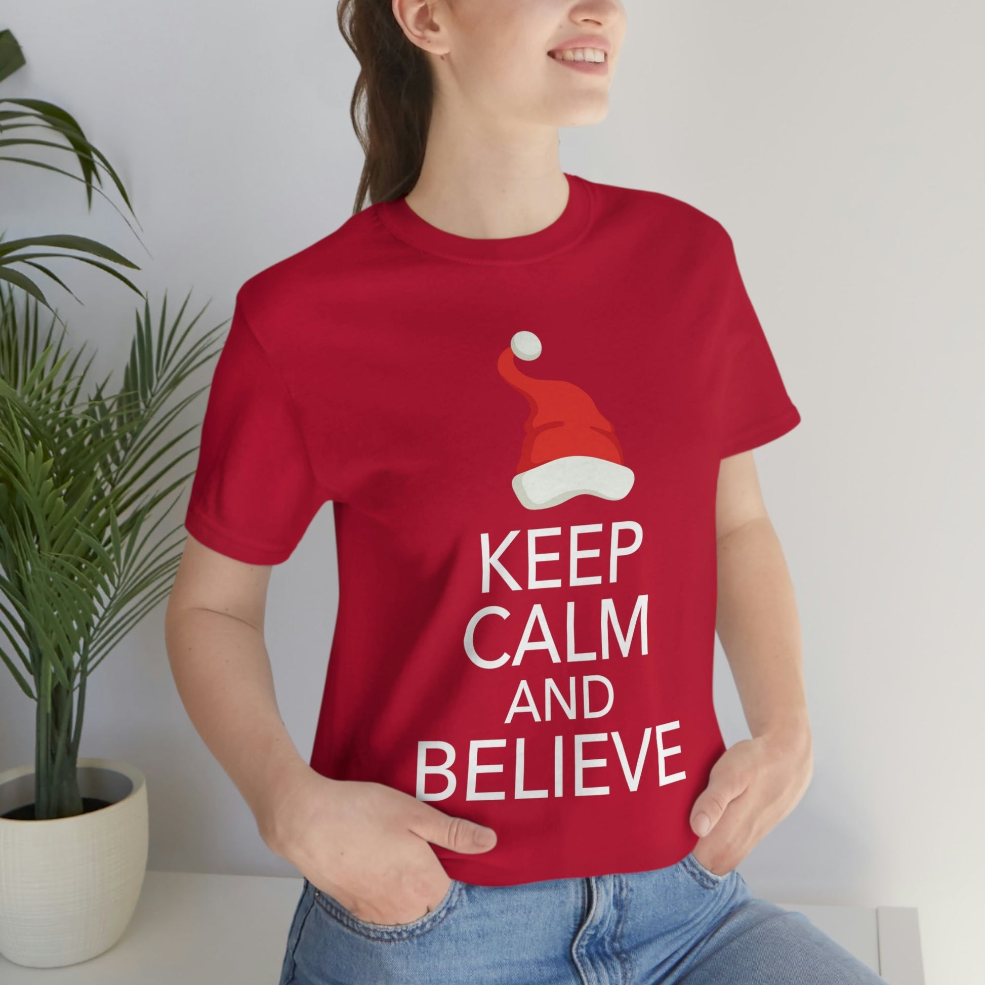 Keep Calm and Believe in Santa Funny Christmas Quotes Unisex Jersey Short Sleeve T-Shirt Ichaku [Perfect Gifts Selection]