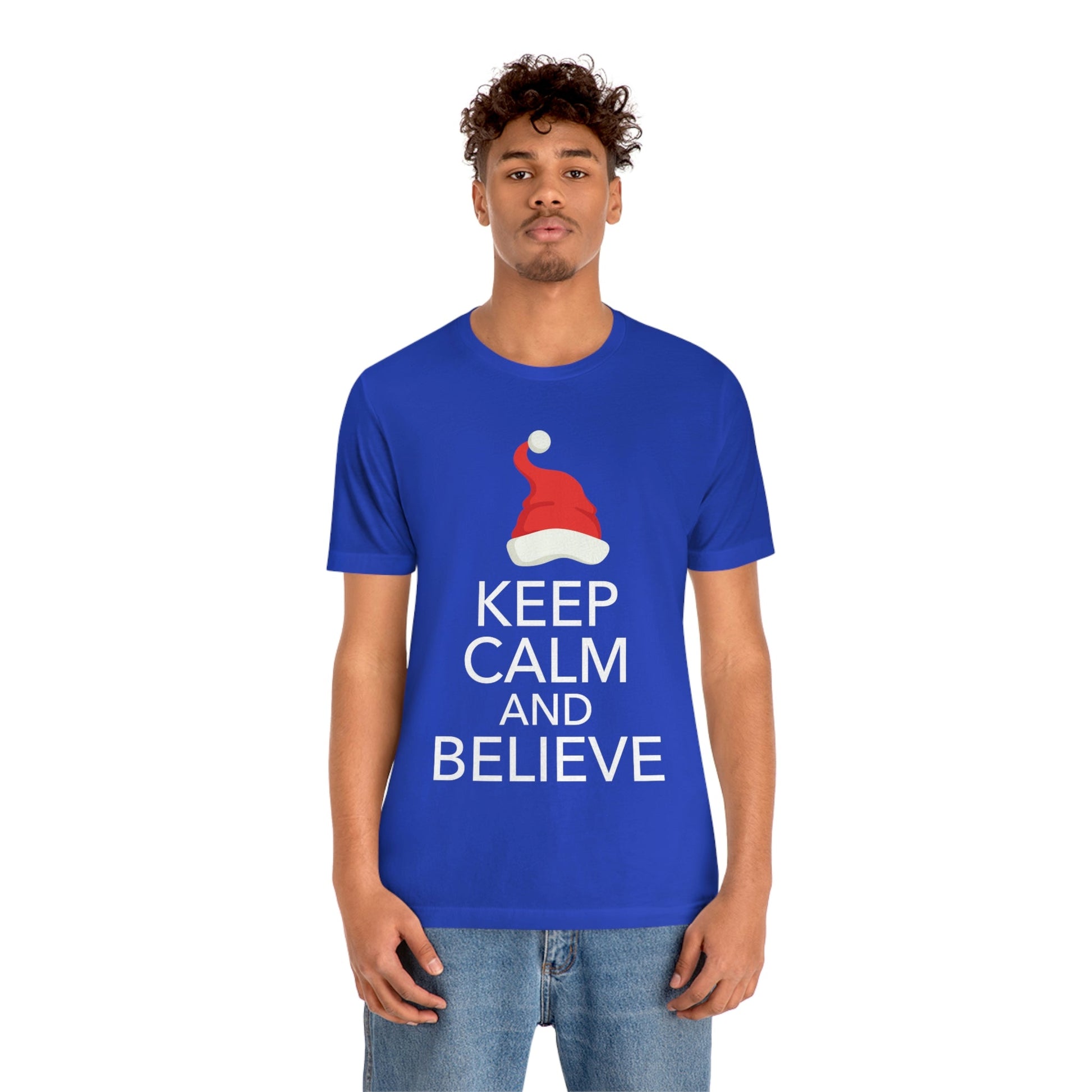 Keep Calm and Believe in Santa Funny Christmas Quotes Unisex Jersey Short Sleeve T-Shirt Ichaku [Perfect Gifts Selection]