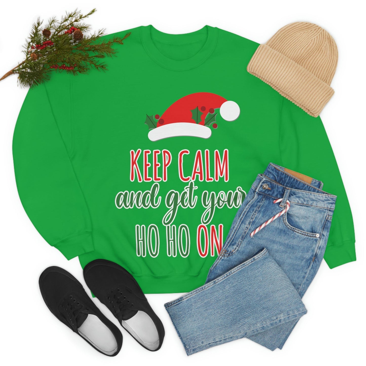 Keep Calm and Get your Ho Ho Ho ON Christmas Cute Funny Unisex Heavy Blend™ Crewneck Sweatshirt Ichaku [Perfect Gifts Selection]