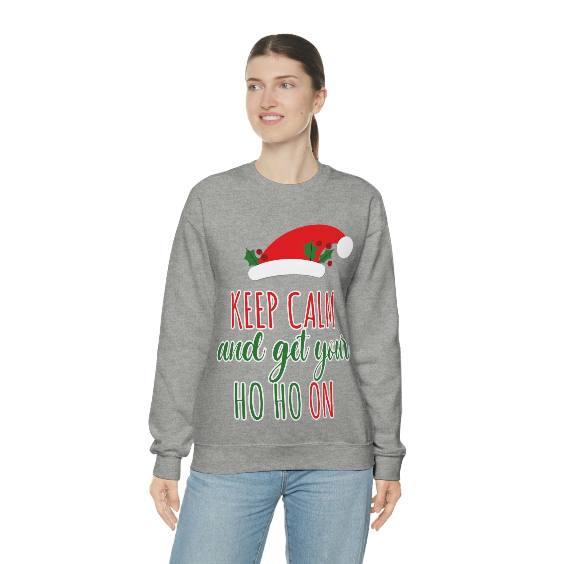 Keep Calm and Get your Ho Ho Ho ON Christmas Cute Funny Unisex Heavy Blend™ Crewneck Sweatshirt Ichaku [Perfect Gifts Selection]