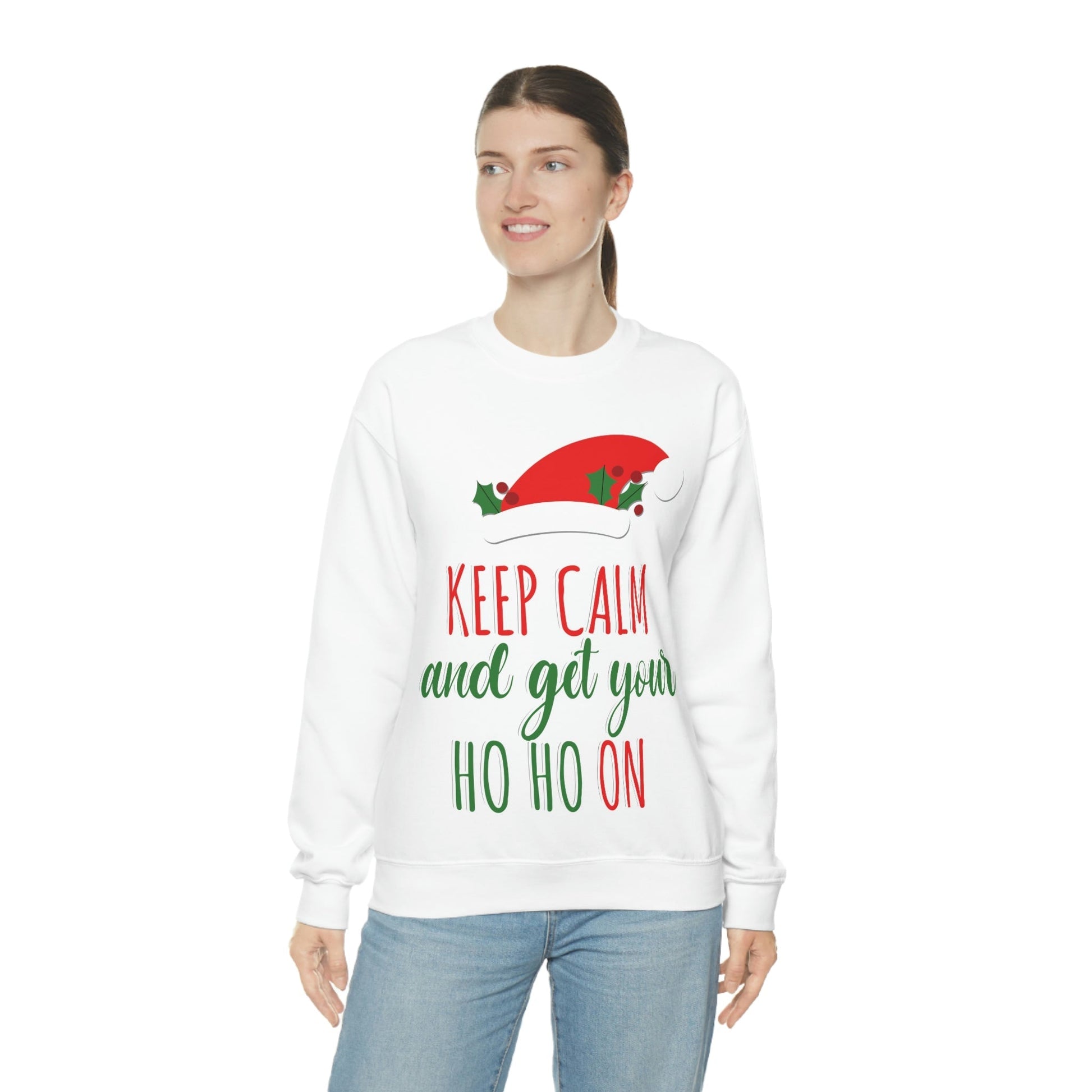 Keep Calm and Get your Ho Ho Ho ON Christmas Cute Funny Unisex Heavy Blend™ Crewneck Sweatshirt Ichaku [Perfect Gifts Selection]