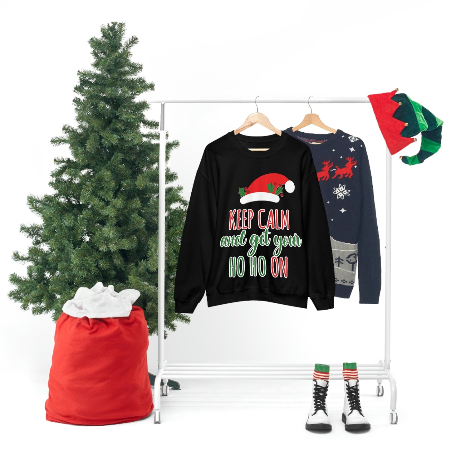 Keep Calm and Get your Ho Ho Ho ON Christmas Cute Funny Unisex Heavy Blend™ Crewneck Sweatshirt Ichaku [Perfect Gifts Selection]