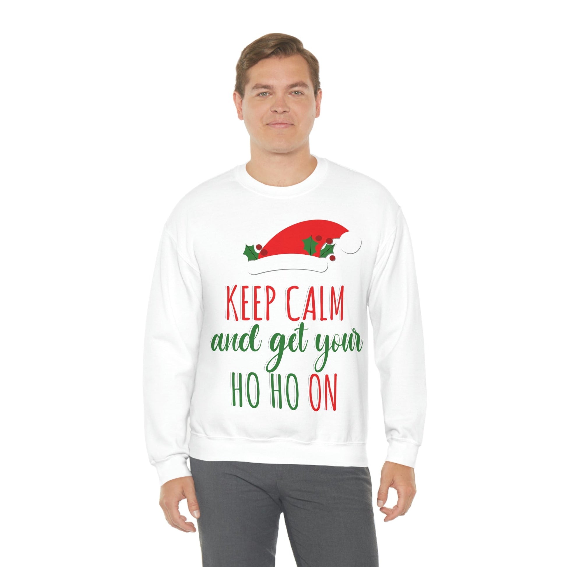 Keep Calm and Get your Ho Ho Ho ON Christmas Cute Funny Unisex Heavy Blend™ Crewneck Sweatshirt Ichaku [Perfect Gifts Selection]