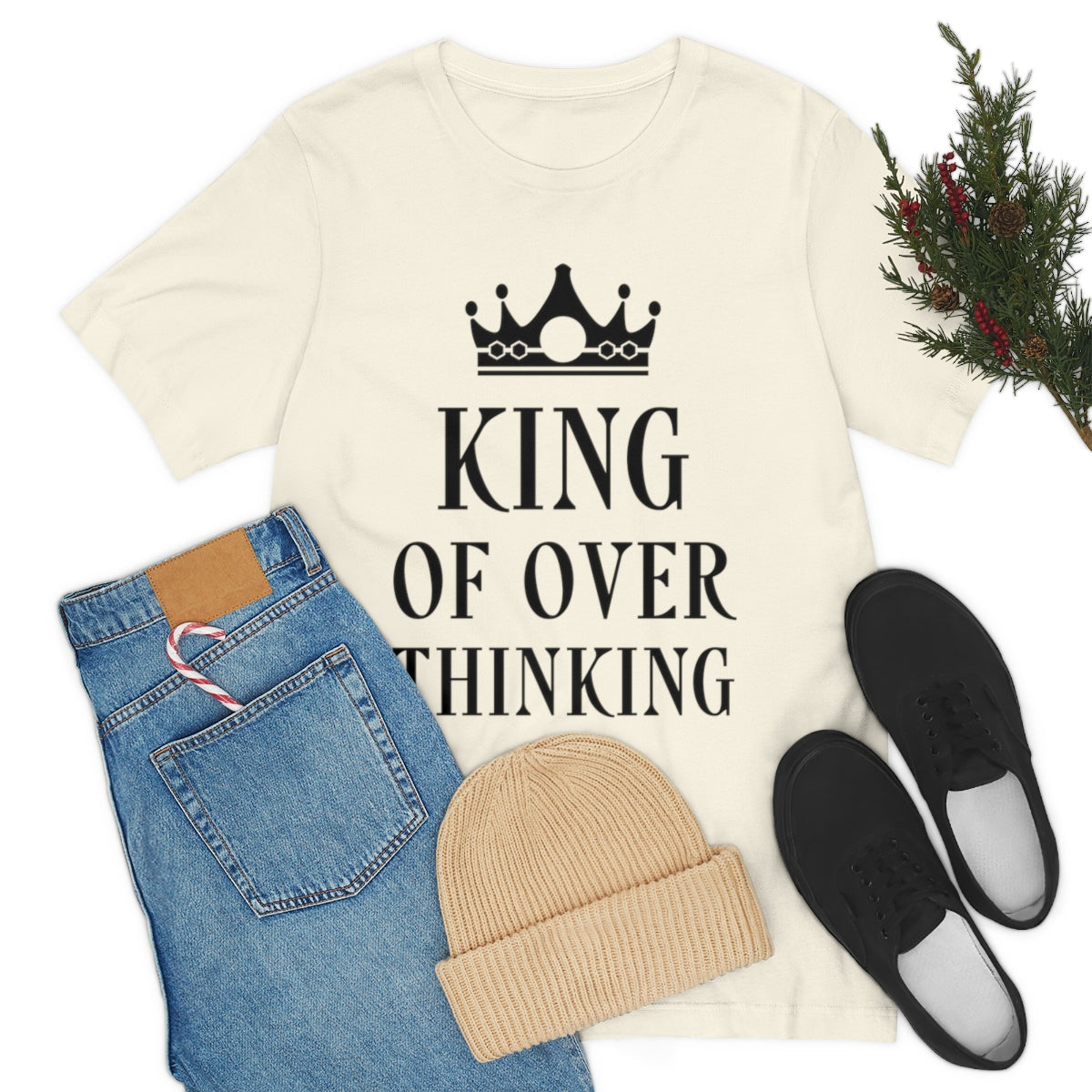 King of Overthinking Empowering Quotes Black Text Unisex Jersey Short Sleeve T-Shirt Ichaku [Perfect Gifts Selection]