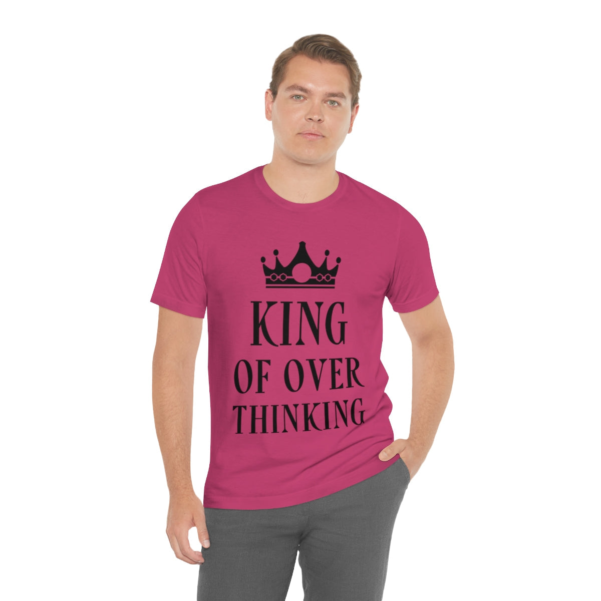 King of Overthinking Empowering Quotes Black Text Unisex Jersey Short Sleeve T-Shirt Ichaku [Perfect Gifts Selection]