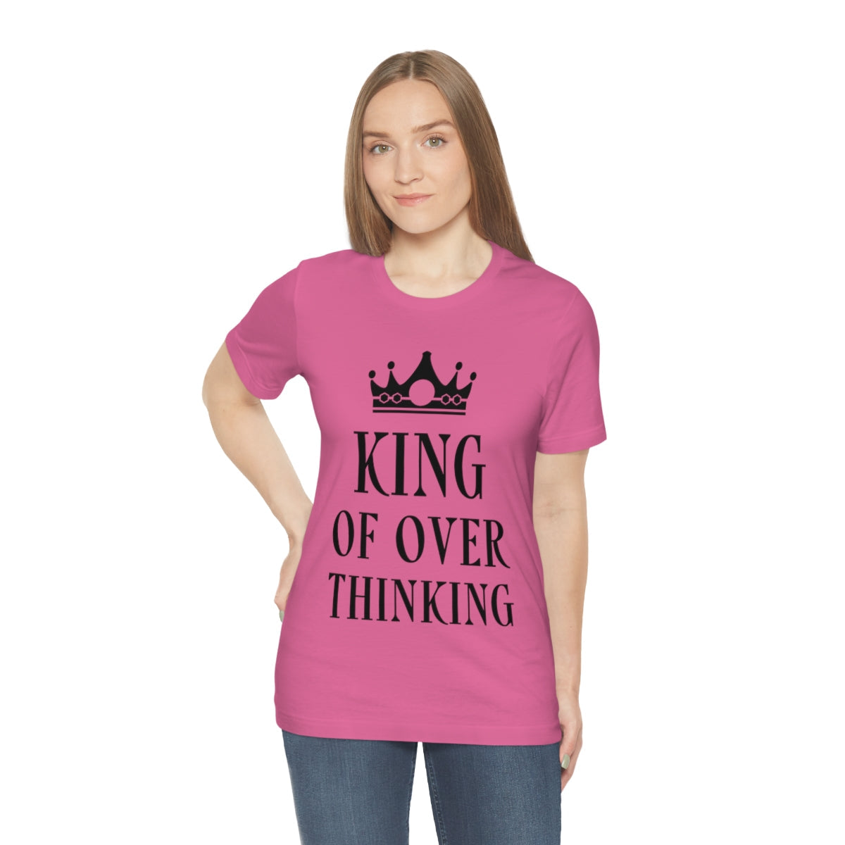 King of Overthinking Empowering Quotes Black Text Unisex Jersey Short Sleeve T-Shirt Ichaku [Perfect Gifts Selection]