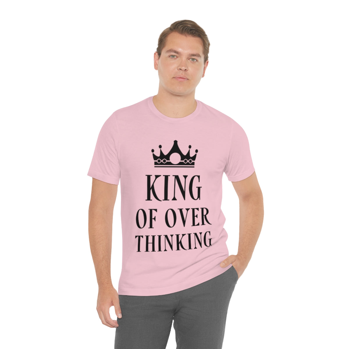 King of Overthinking Empowering Quotes Black Text Unisex Jersey Short Sleeve T-Shirt Ichaku [Perfect Gifts Selection]