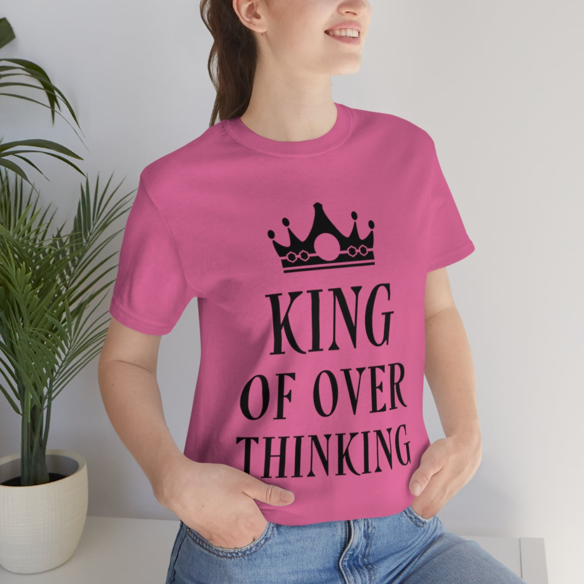 King of Overthinking Empowering Quotes Black Text Unisex Jersey Short Sleeve T-Shirt Ichaku [Perfect Gifts Selection]