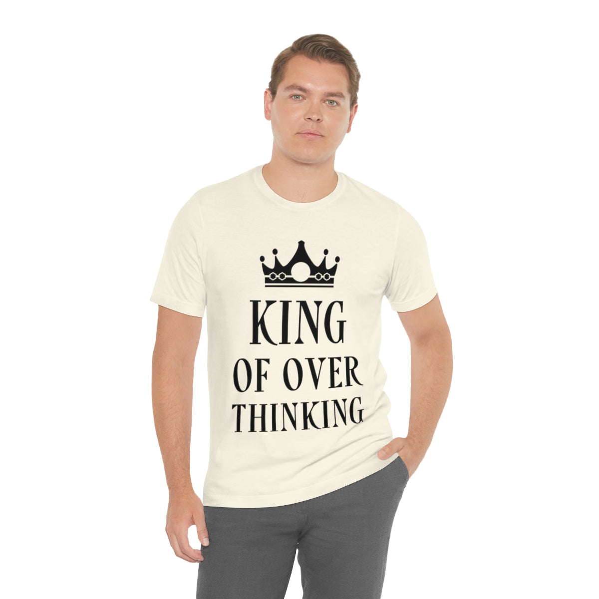 King of Overthinking Empowering Quotes Black Text Unisex Jersey Short Sleeve T-Shirt Ichaku [Perfect Gifts Selection]