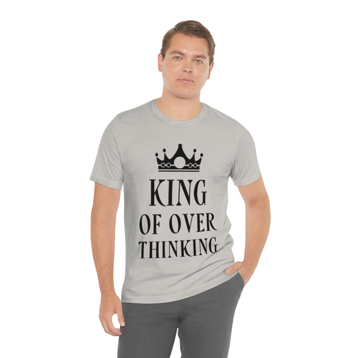 King of Overthinking Empowering Quotes Black Text Unisex Jersey Short Sleeve T-Shirt Ichaku [Perfect Gifts Selection]