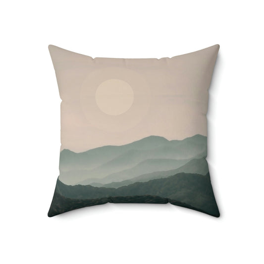 Landscape Foggy Forest Mountains Nature Modern Art Aesthetics Spun Polyester Square Pillow Ichaku [Perfect Gifts Selection]