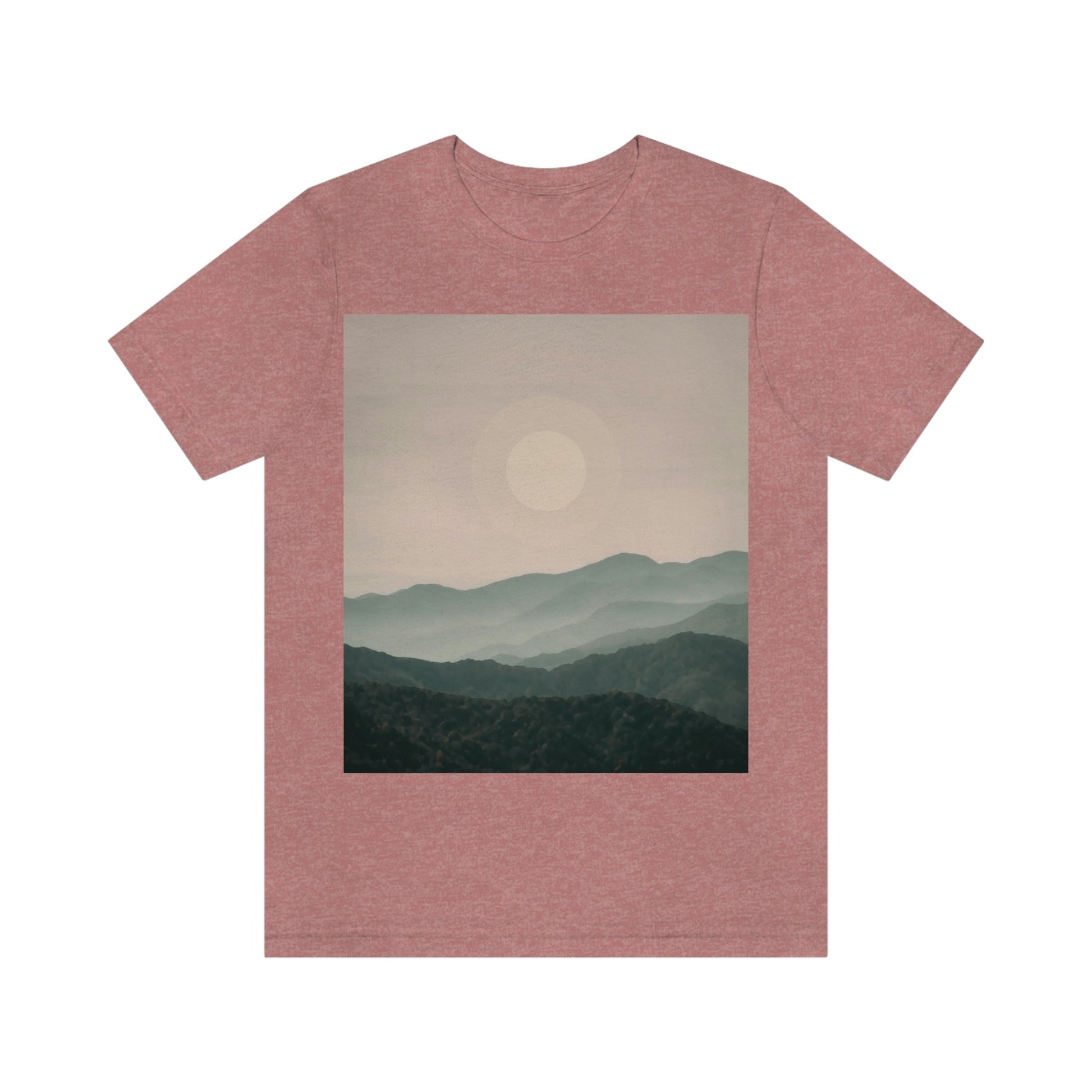 Landscape Foggy Forest Mountains Nature Modern Art Aesthetics Unisex Jersey Short Sleeve T-Shirt Ichaku [Perfect Gifts Selection]