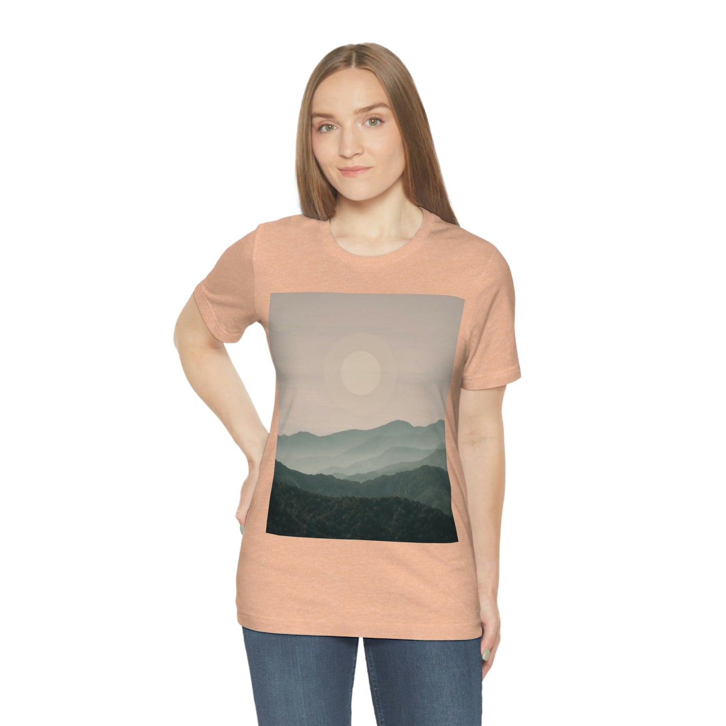 Landscape Foggy Forest Mountains Nature Modern Art Aesthetics Unisex Jersey Short Sleeve T-Shirt Ichaku [Perfect Gifts Selection]