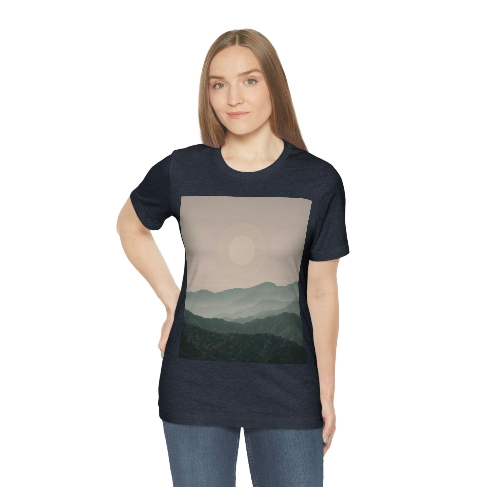 Landscape Foggy Forest Mountains Nature Modern Art Aesthetics Unisex Jersey Short Sleeve T-Shirt Ichaku [Perfect Gifts Selection]