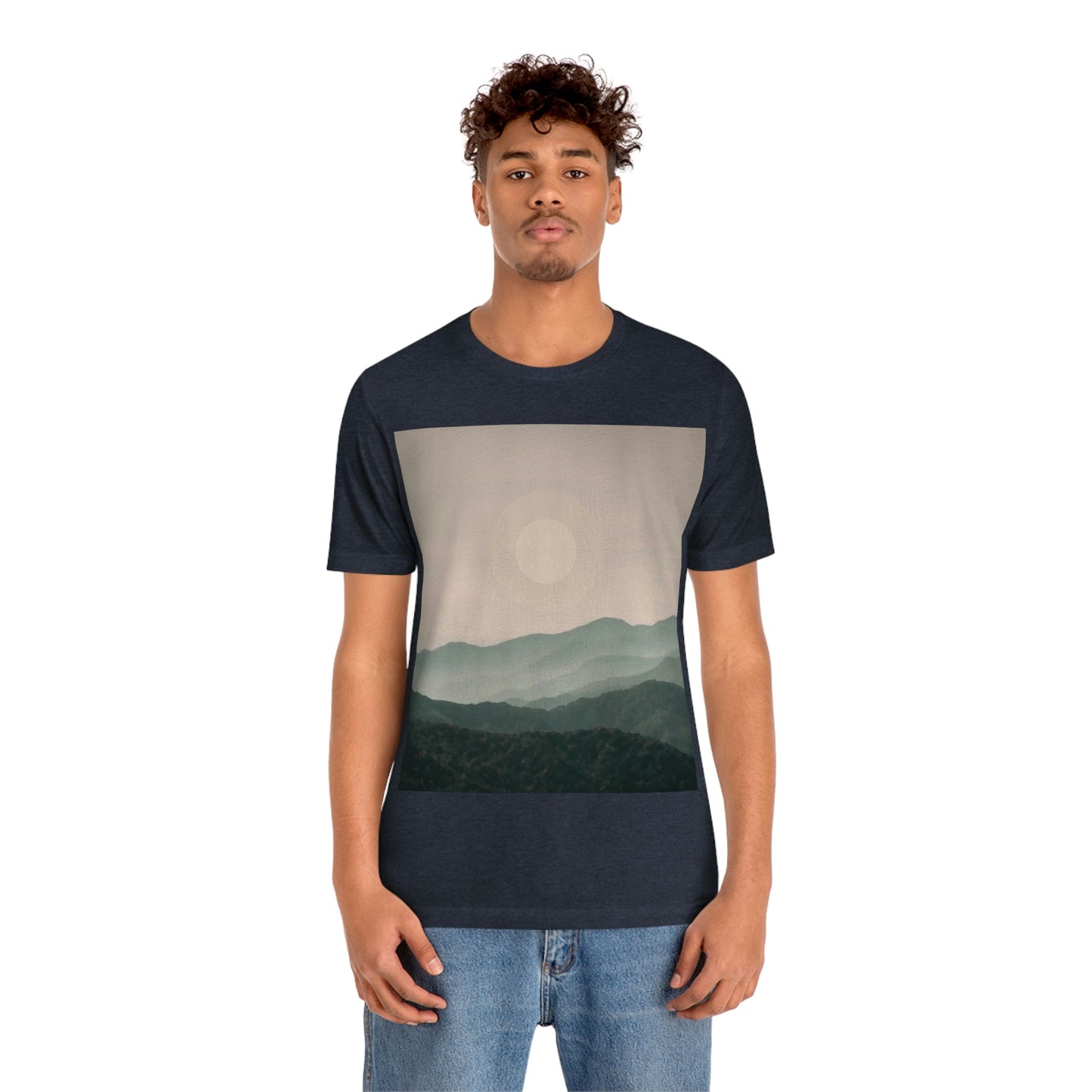 Landscape Foggy Forest Mountains Nature Modern Art Aesthetics Unisex Jersey Short Sleeve T-Shirt Ichaku [Perfect Gifts Selection]