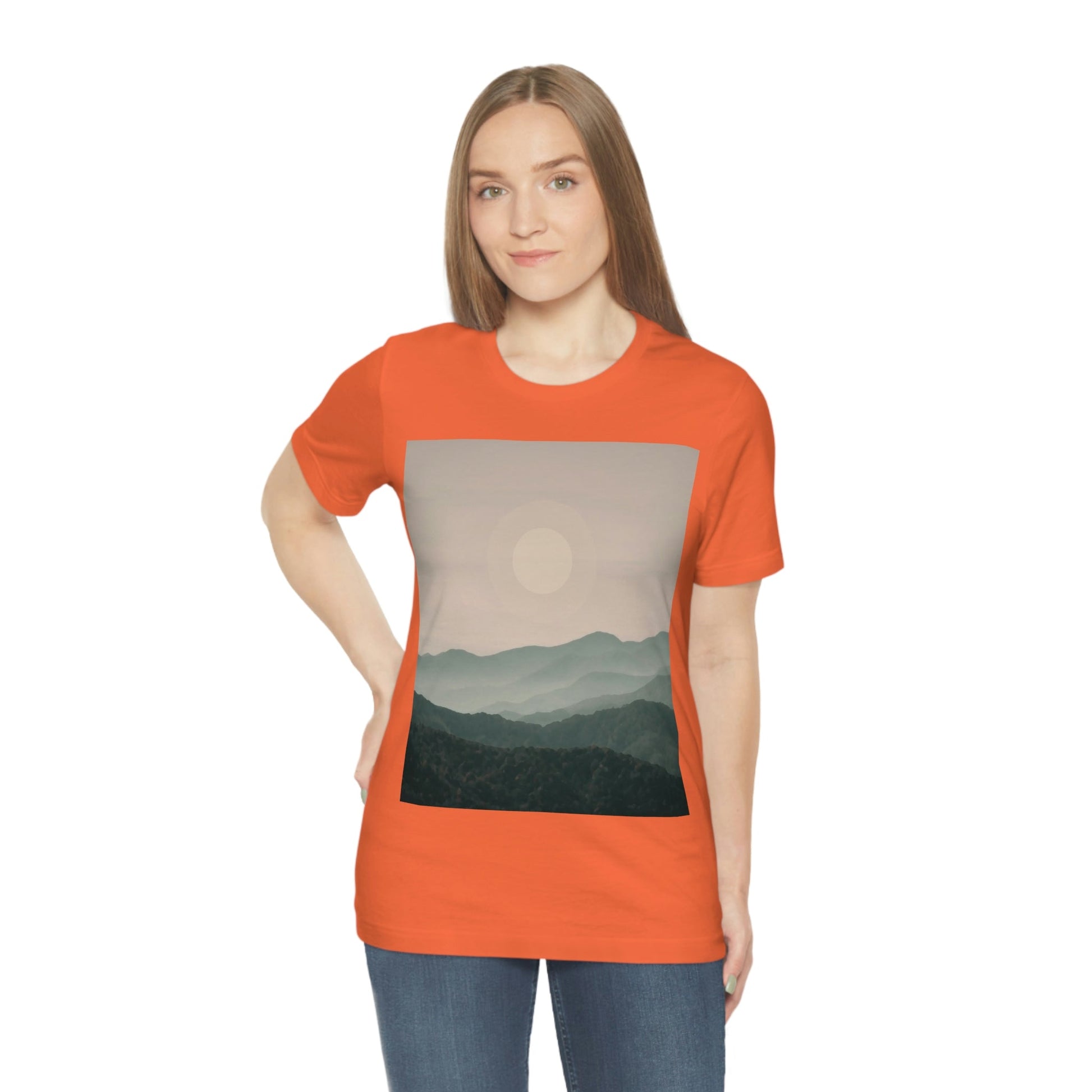 Landscape Foggy Forest Mountains Nature Modern Art Aesthetics Unisex Jersey Short Sleeve T-Shirt Ichaku [Perfect Gifts Selection]