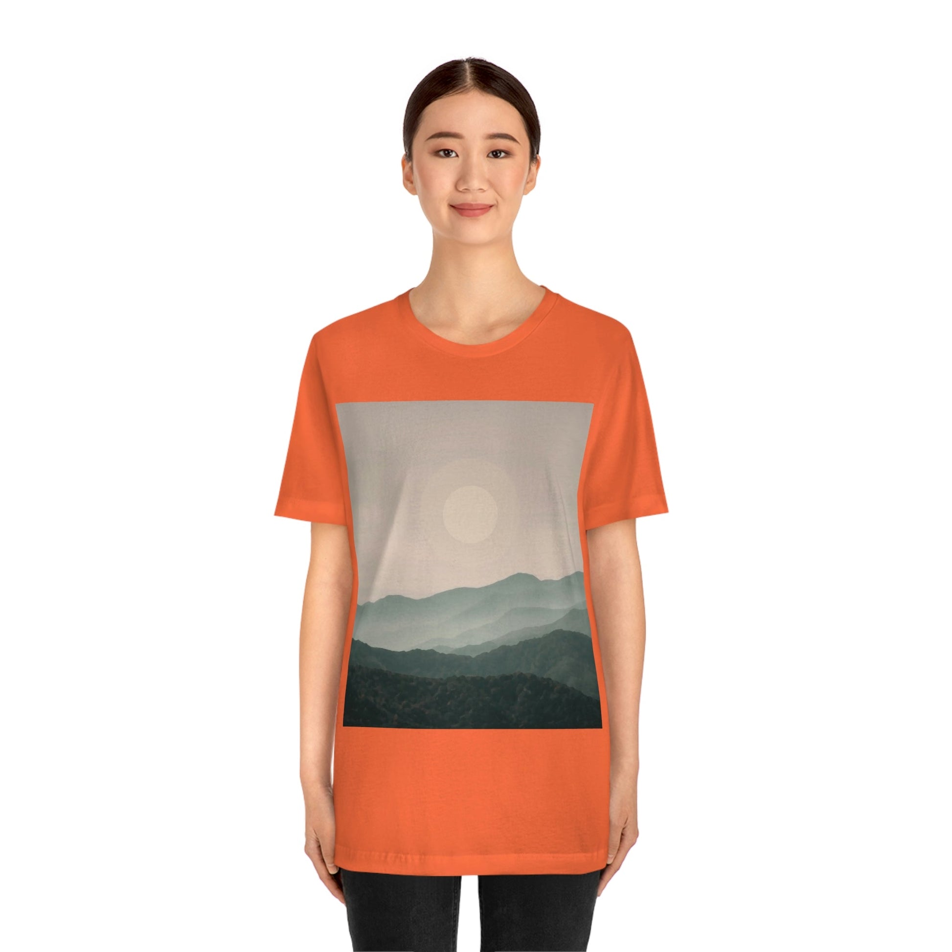 Landscape Foggy Forest Mountains Nature Modern Art Aesthetics Unisex Jersey Short Sleeve T-Shirt Ichaku [Perfect Gifts Selection]