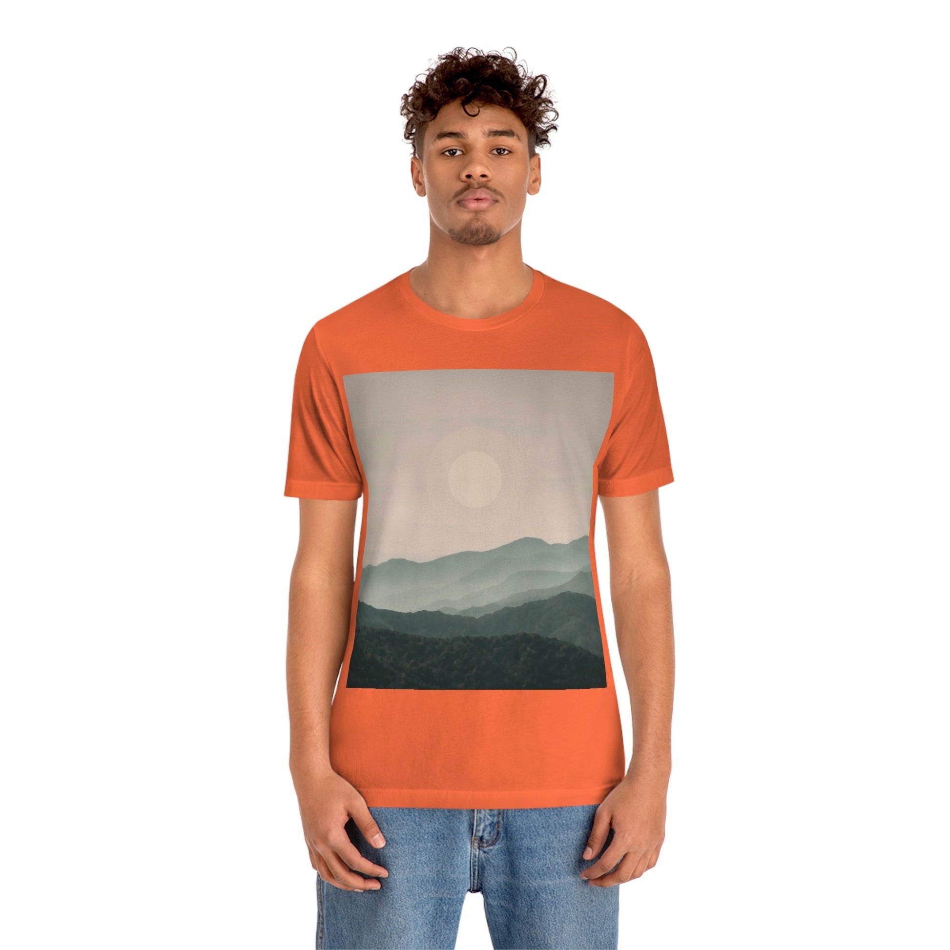 Landscape Foggy Forest Mountains Nature Modern Art Aesthetics Unisex Jersey Short Sleeve T-Shirt Ichaku [Perfect Gifts Selection]