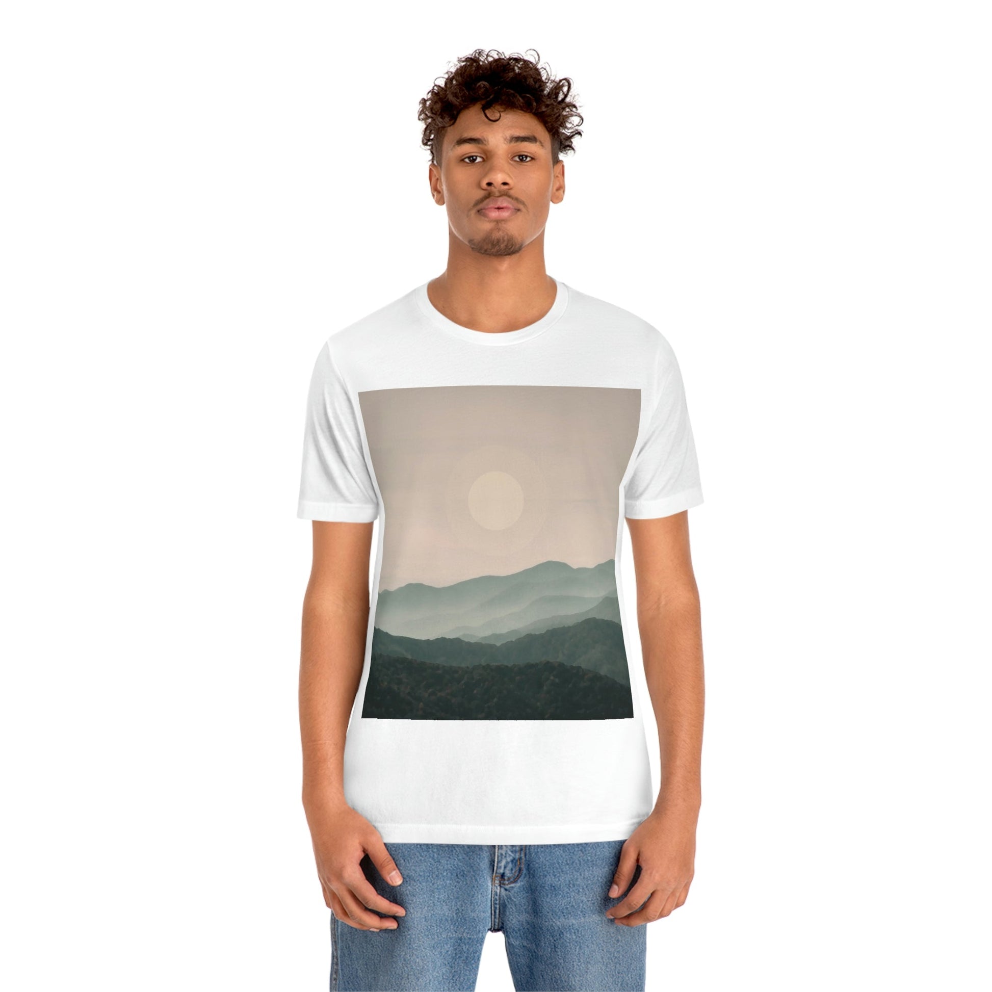 Landscape Foggy Forest Mountains Nature Modern Art Aesthetics Unisex Jersey Short Sleeve T-Shirt Ichaku [Perfect Gifts Selection]